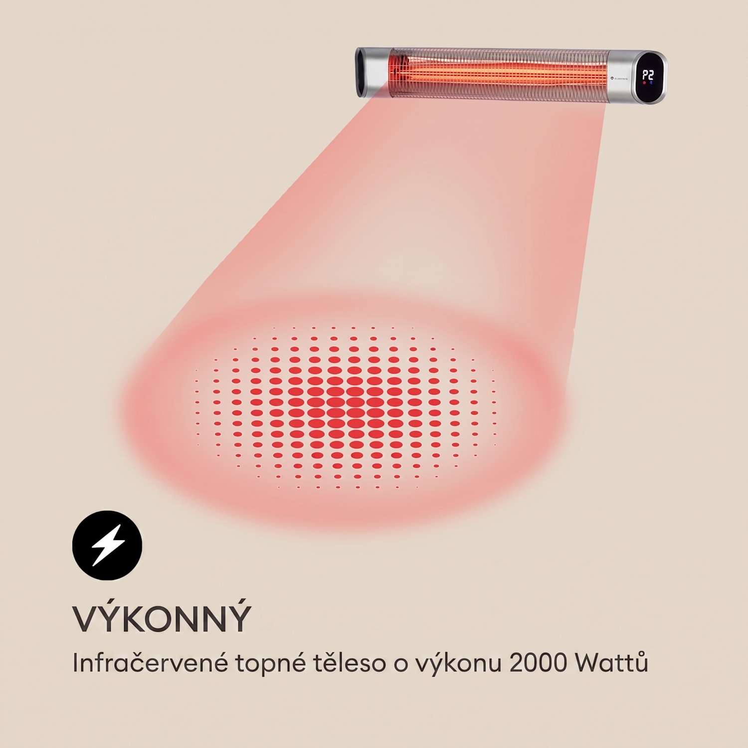 Dark Wave, infračervený ohřívač, 2000 W, pozlacená uhlíková trubice, IP65, hliník Nástěnný