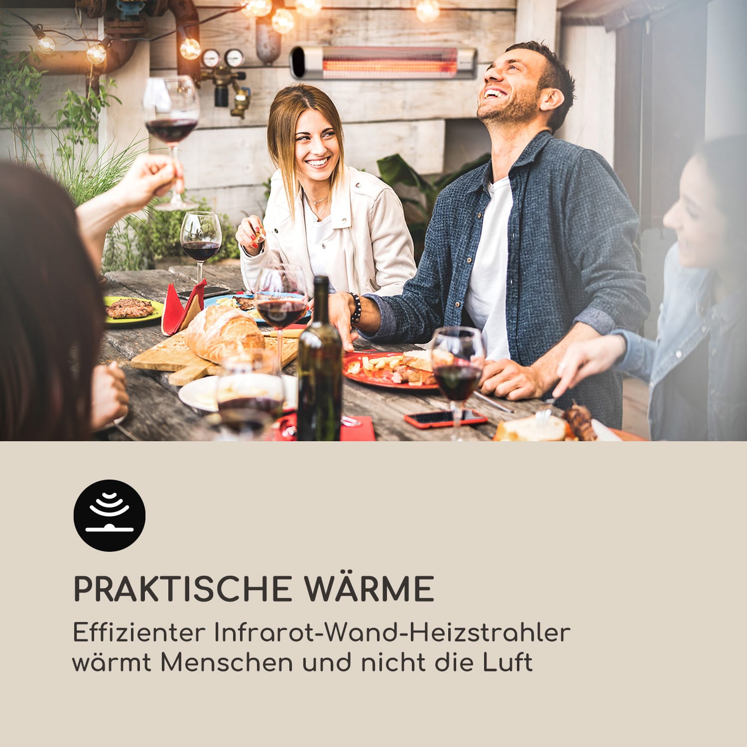 Dark Wave Infrarot-Heizstrahler 2000W Goldbeschichtete Carbonröhre IP65 Aluminium Wand