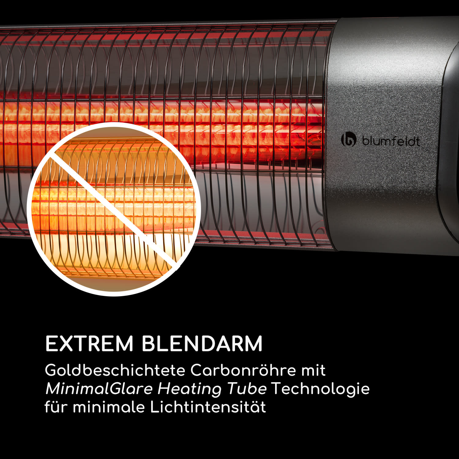 Dark Wave Infrarot-Heizstrahler 2000W Goldbeschichtete Carbonröhre IP65 Aluminium Wand
