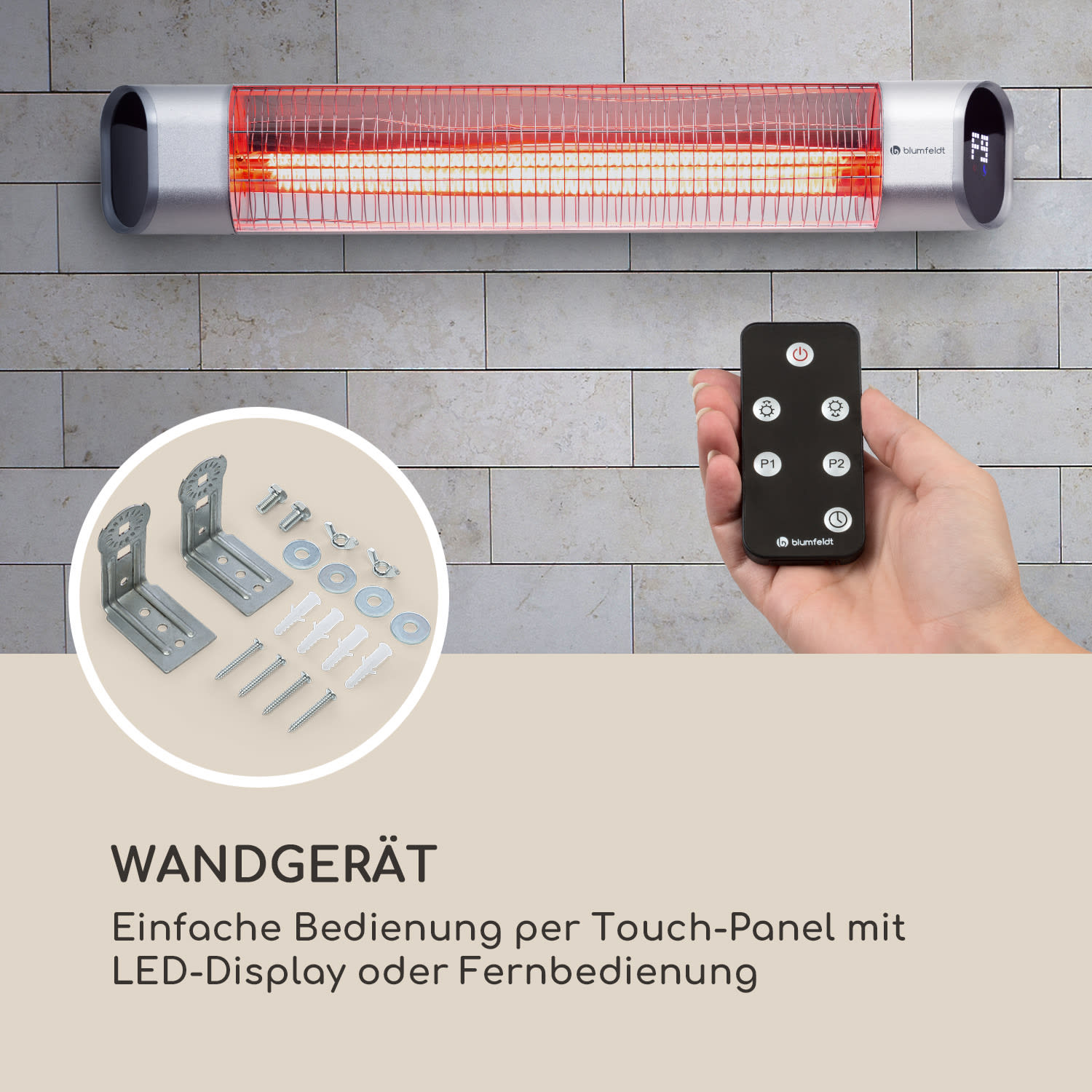 Dark Wave Infrarot-Heizstrahler 2000W Goldbeschichtete Carbonröhre IP65 Aluminium Wand