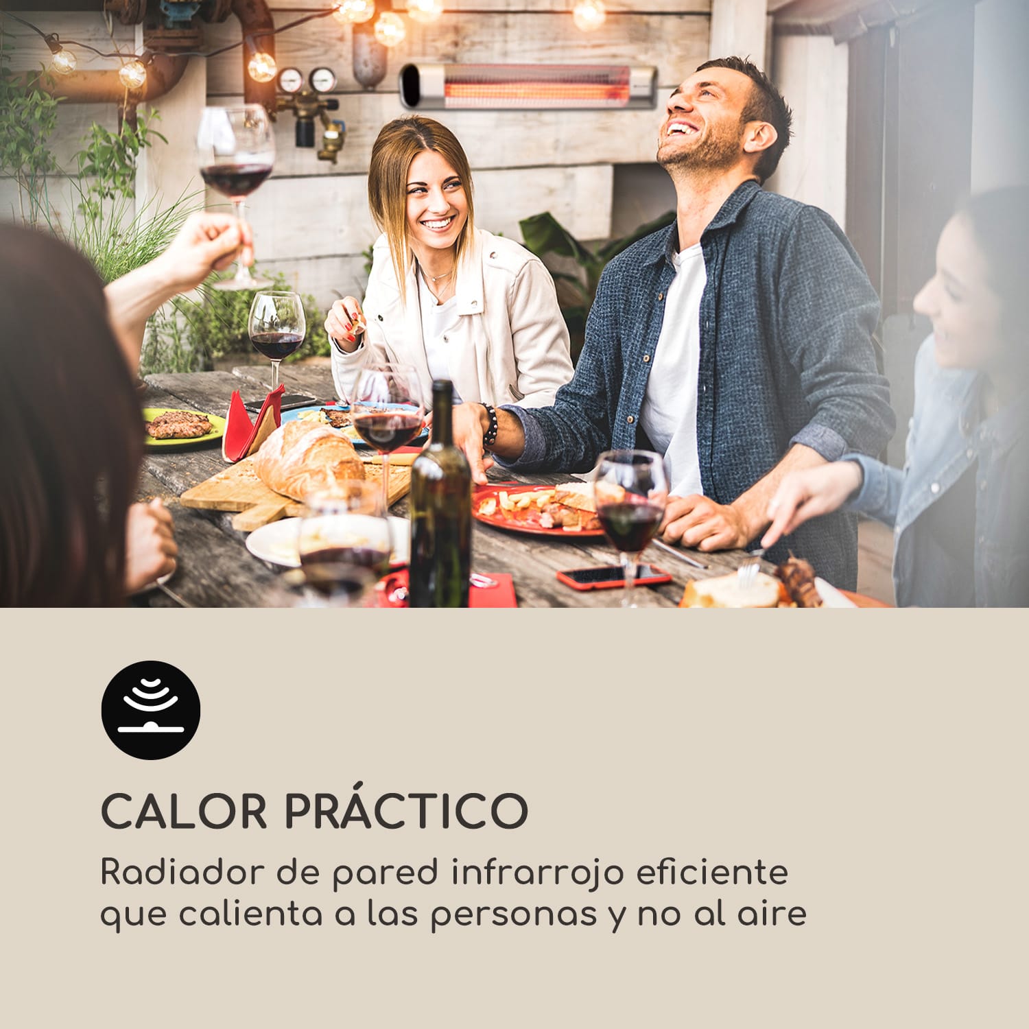 Dark Wave Calentador radiante infrarrojo 2000 W tubo de carbono recubierto de oro IP65 aluminio  Pared