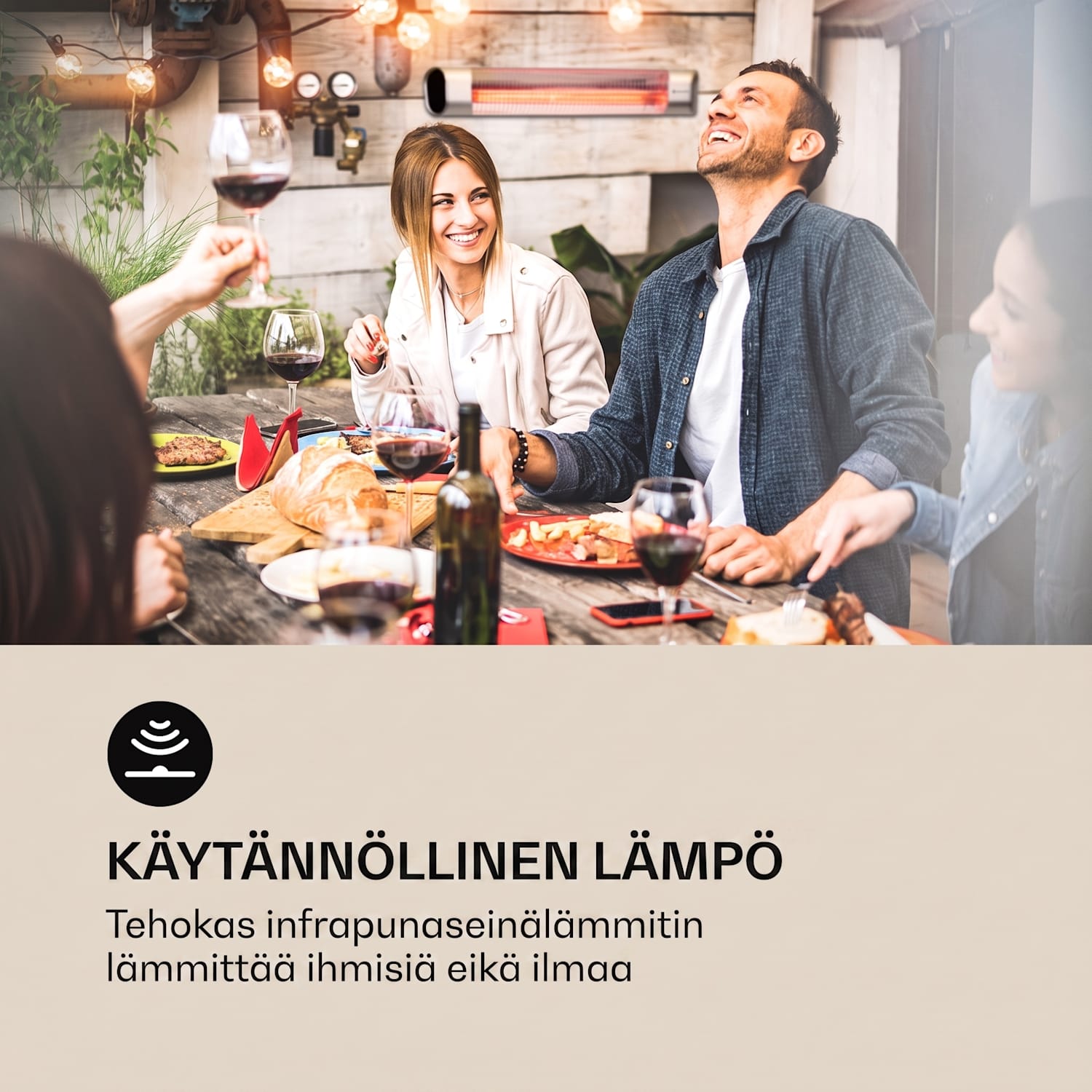 Dark Wave -infrapunasäteilylämmitin 2000W kultapinnoitettu hiiliputki IP65 jalusta Seinä