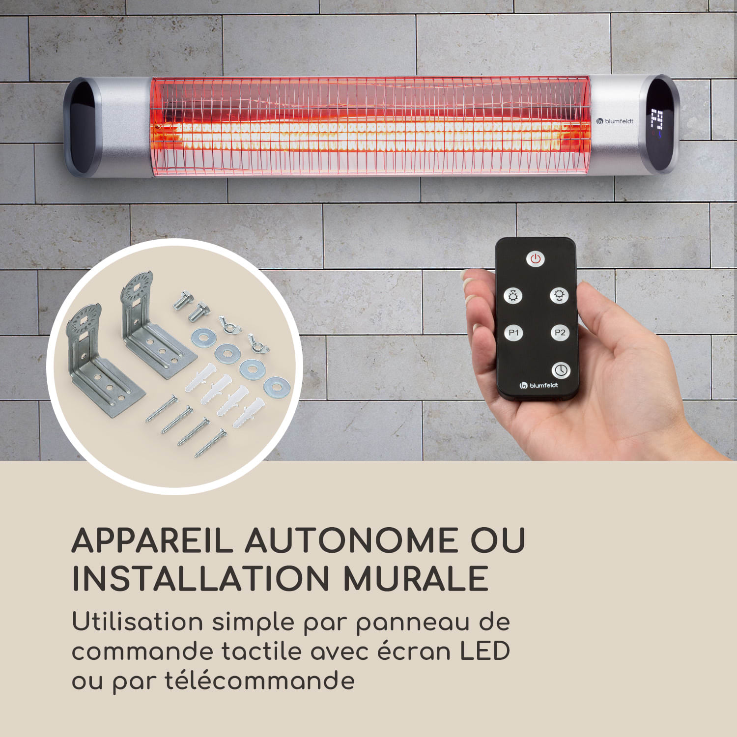 Dark Wave Chauffage infrarouge 2000W Tube carbone doré IP65 Aluminium Mural