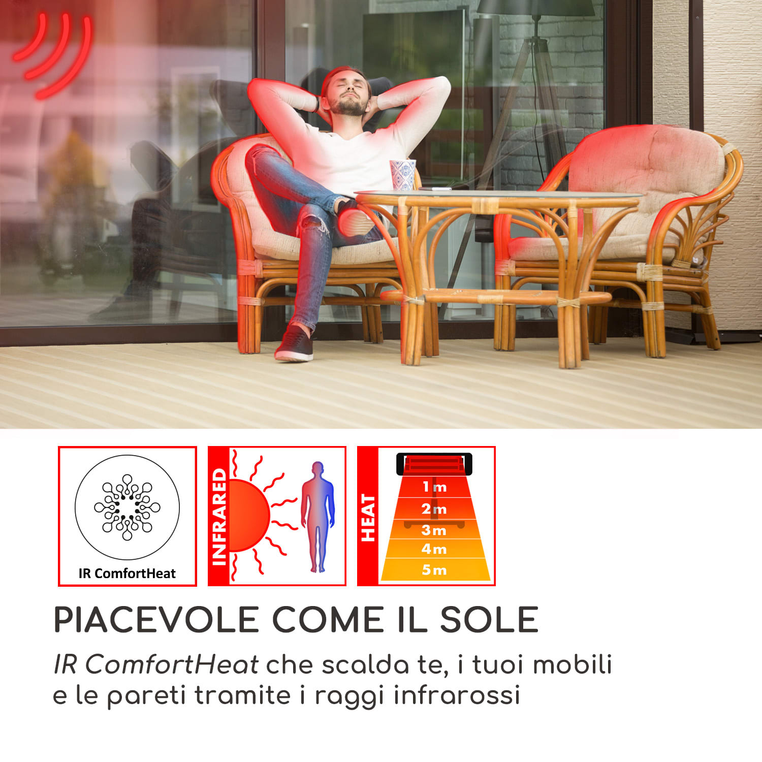 Dark Wave Stufa a infrarossi Tubo di carbonio rivestito d'oro 2000W IP65 Alluminio A parete