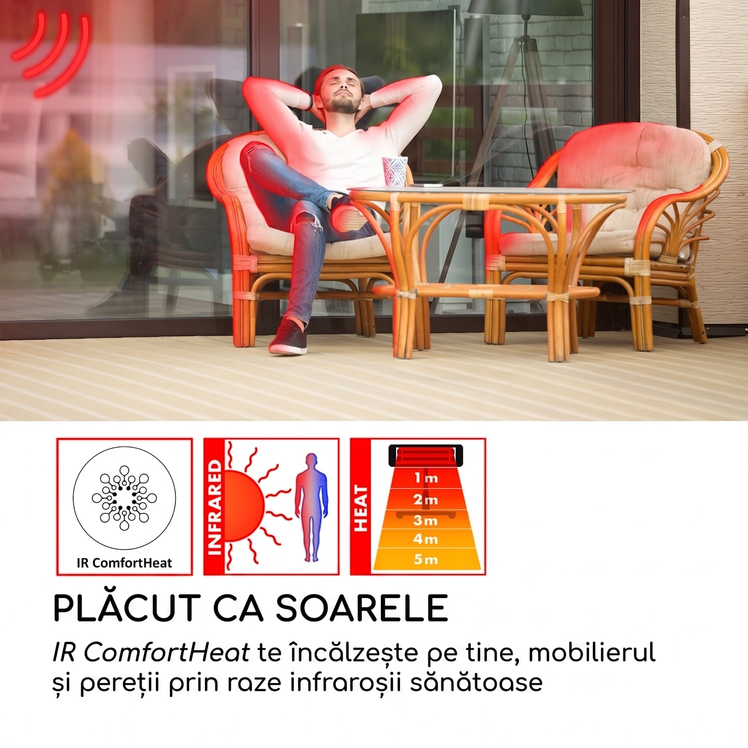 Dark Wave, încălzitor cu infraroșu, 2000W, tub de carbon placat cu aur, IP65, aluminiu De perete