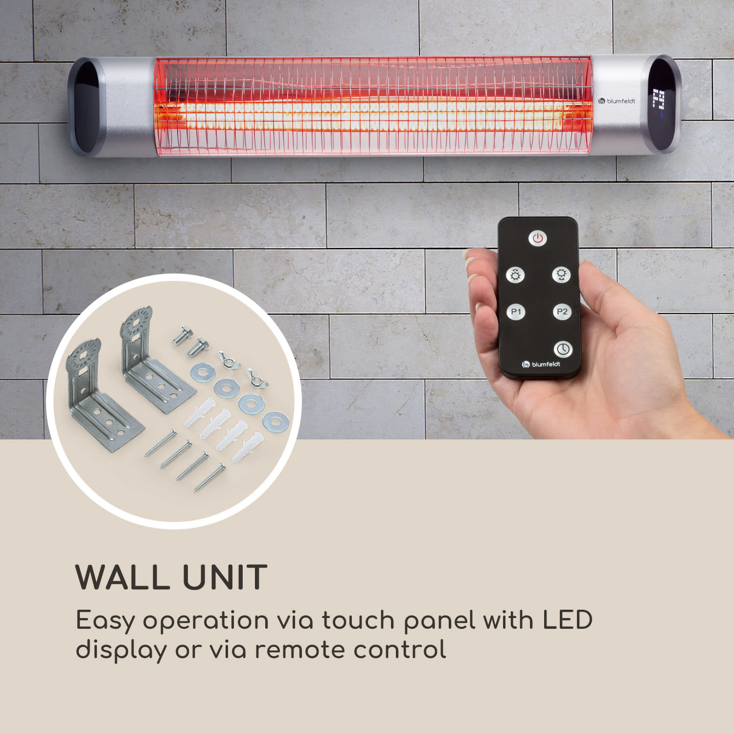 Dark Wave, infravörös hősugárzó, 2000 W, aranyozott széncső, IP65, alumínium Fali