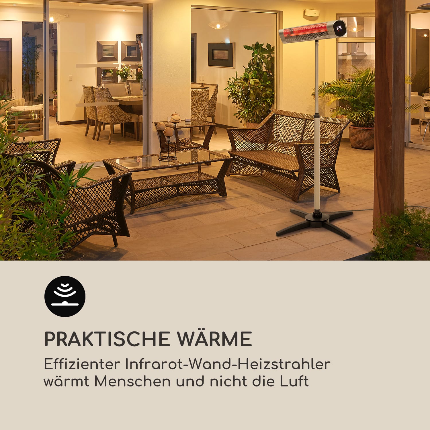 Dark Wave Stand Infrarot-Heizstrahler 2000W Goldbeschichtete Carbonröhre IP65 Standfuß 