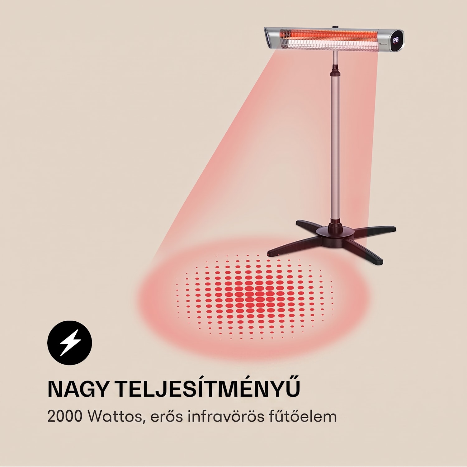 Dark Wave, infravörös hősugárzó, 2000 W, aranyozott széncső, IP65, alumínium 