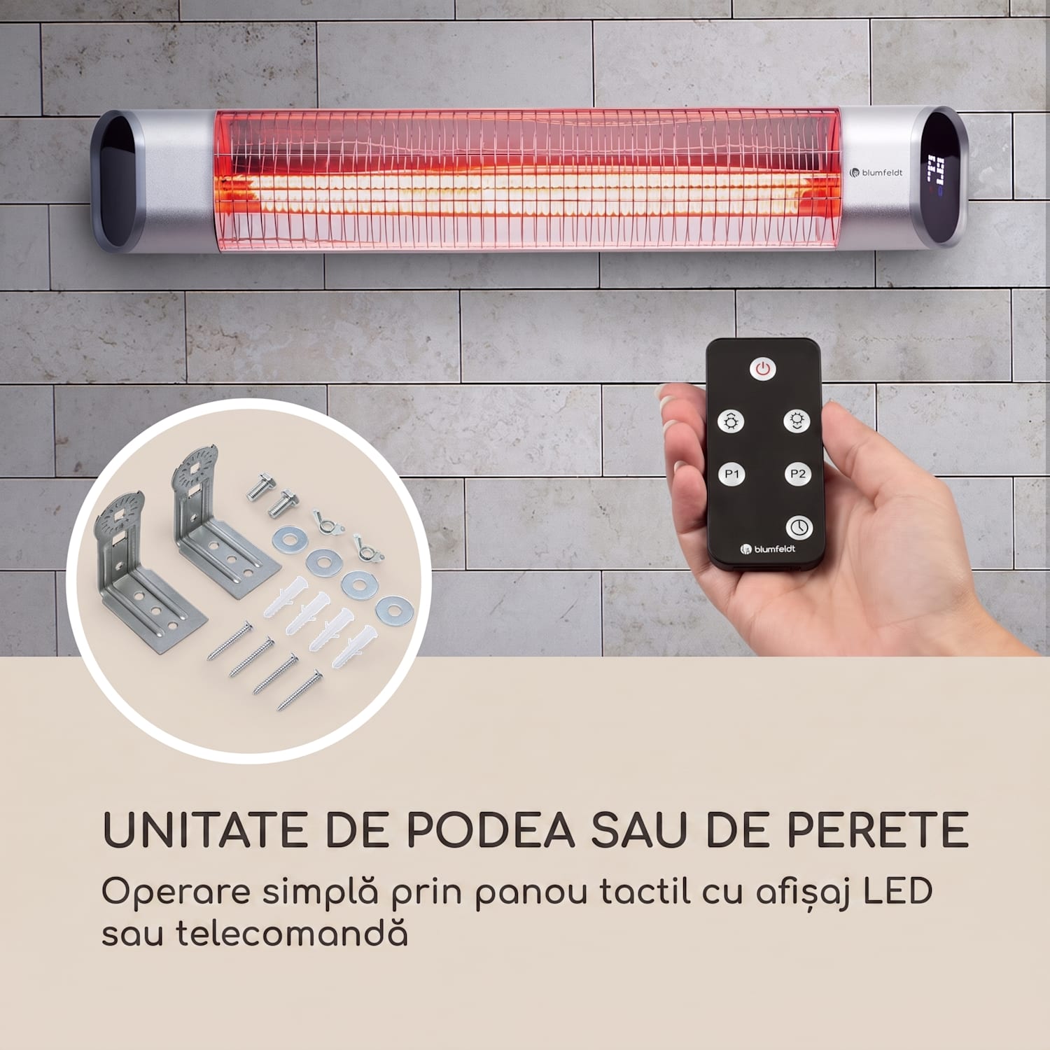 Dark Wave, încălzitor cu infraroșu, 2000W, tub de carbon placat cu aur, IP65, aluminiu 