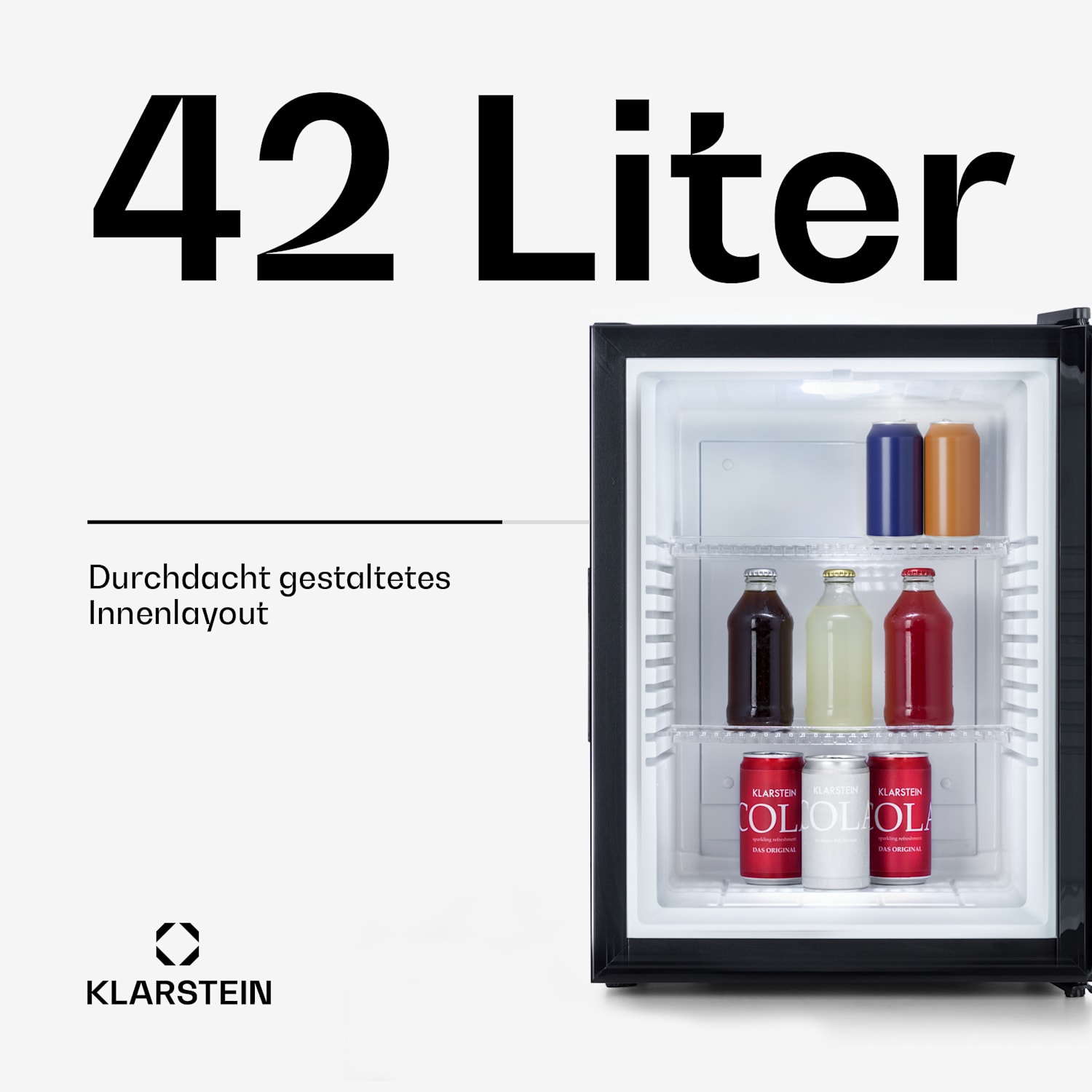 Brooklyn 42 Mini-réfrigérateur porte vitrée compartiments LED 42 L | Noir | Blanc