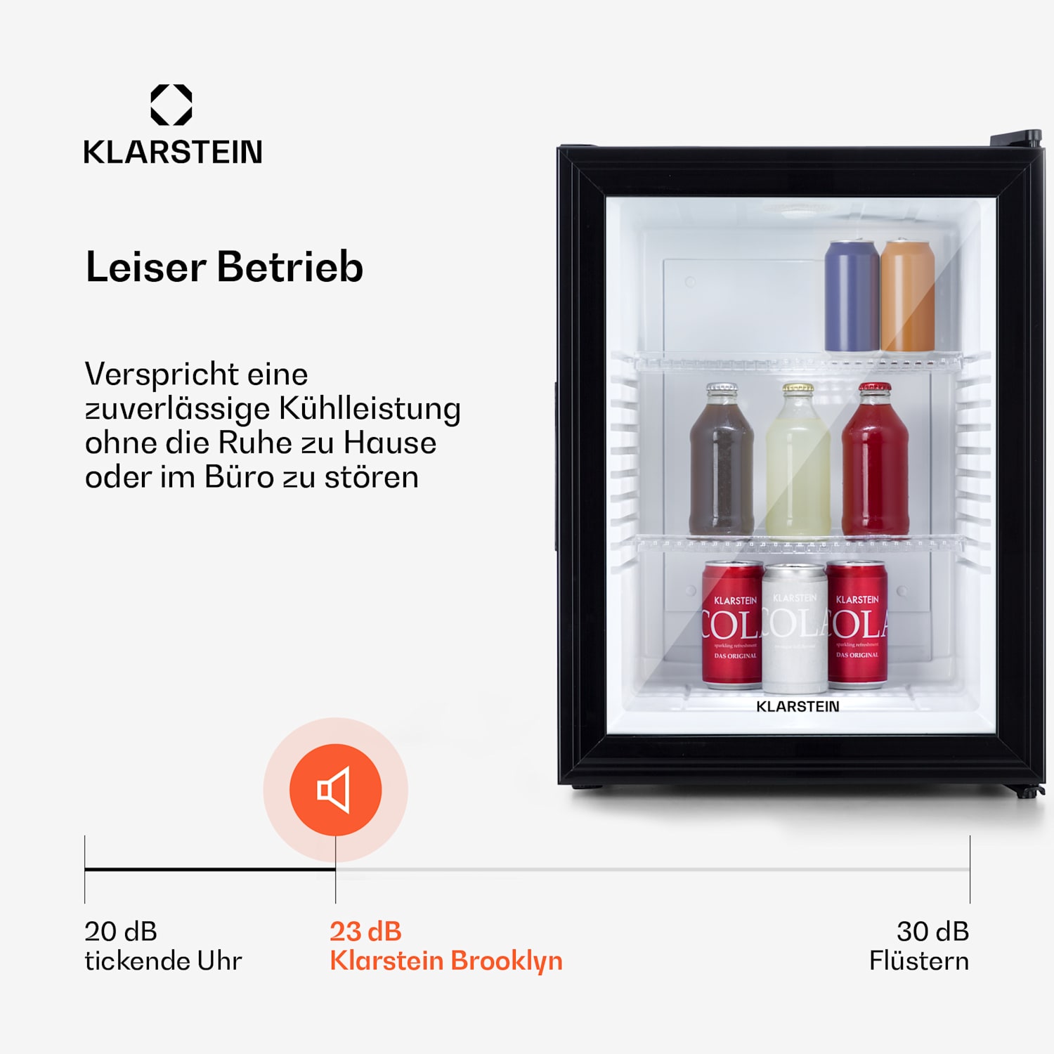 Brooklyn 42 Mini-Kühlschrank Glastür LED Ablage 42 L | Schwarz | Weiß