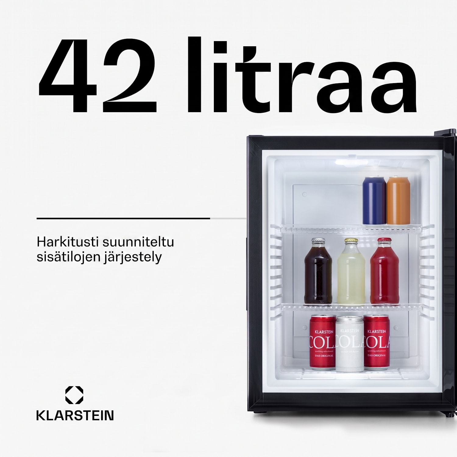 Brooklyn 42 minijääkaappi lasiovi LED hylly 42 L | Musta | Valkoinen