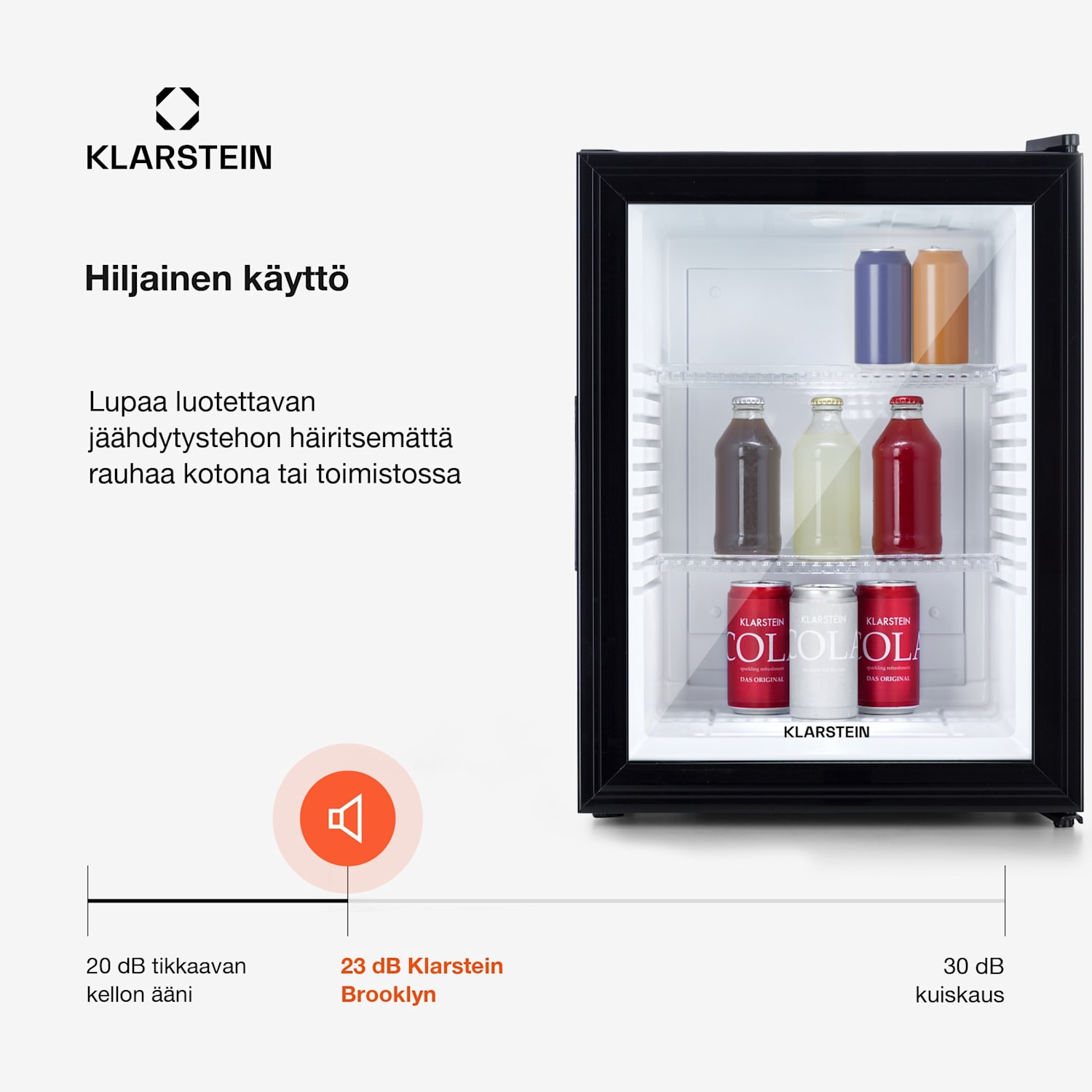 Brooklyn 42 minijääkaappi lasiovi LED hylly 42 L | Musta | Valkoinen