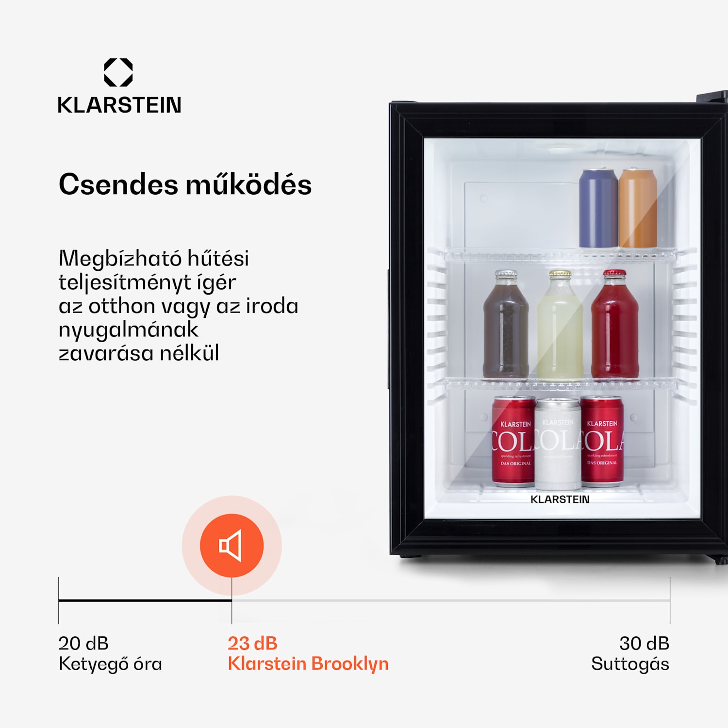 Brooklyn 42, mini hűtőszekrény, üvegajtó, LED világítás, polcok 42 L | Fekete | Fehér