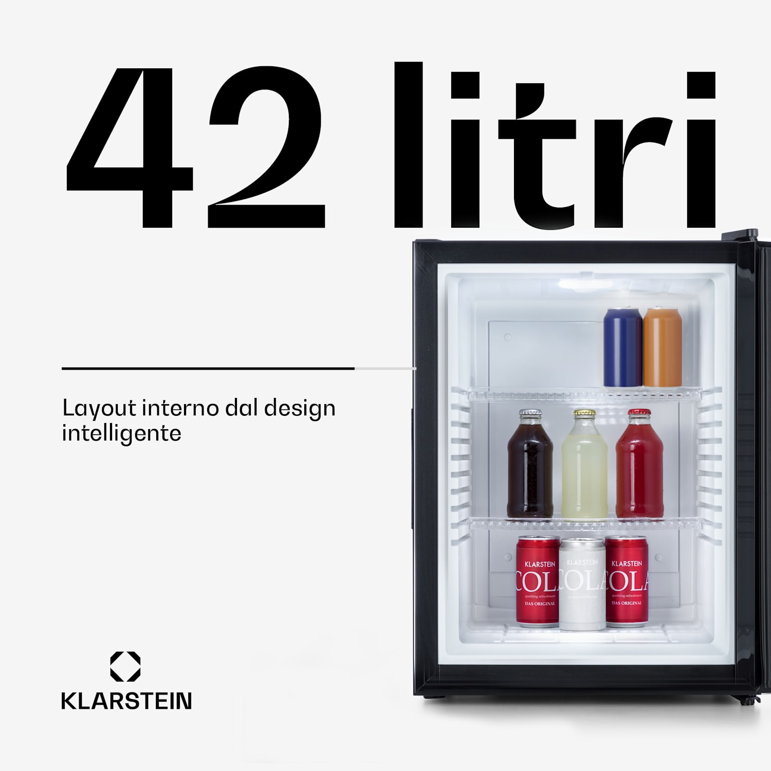 Brooklyn 42 mini frigo, sportello di vetro, LED, ripiano 42 L | Nero | Bianco