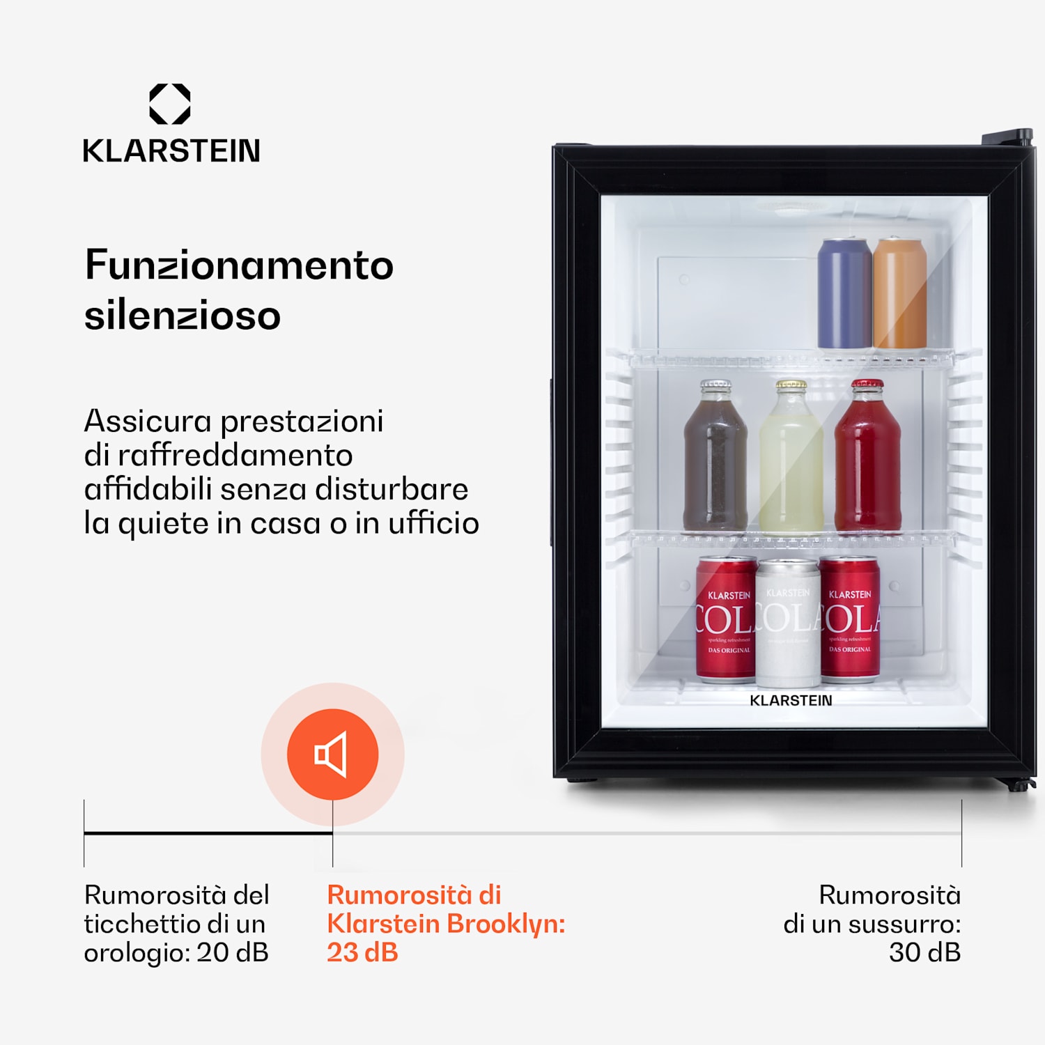 Brooklyn 42 mini frigo, sportello di vetro, LED, ripiano 42 L | Nero | Bianco