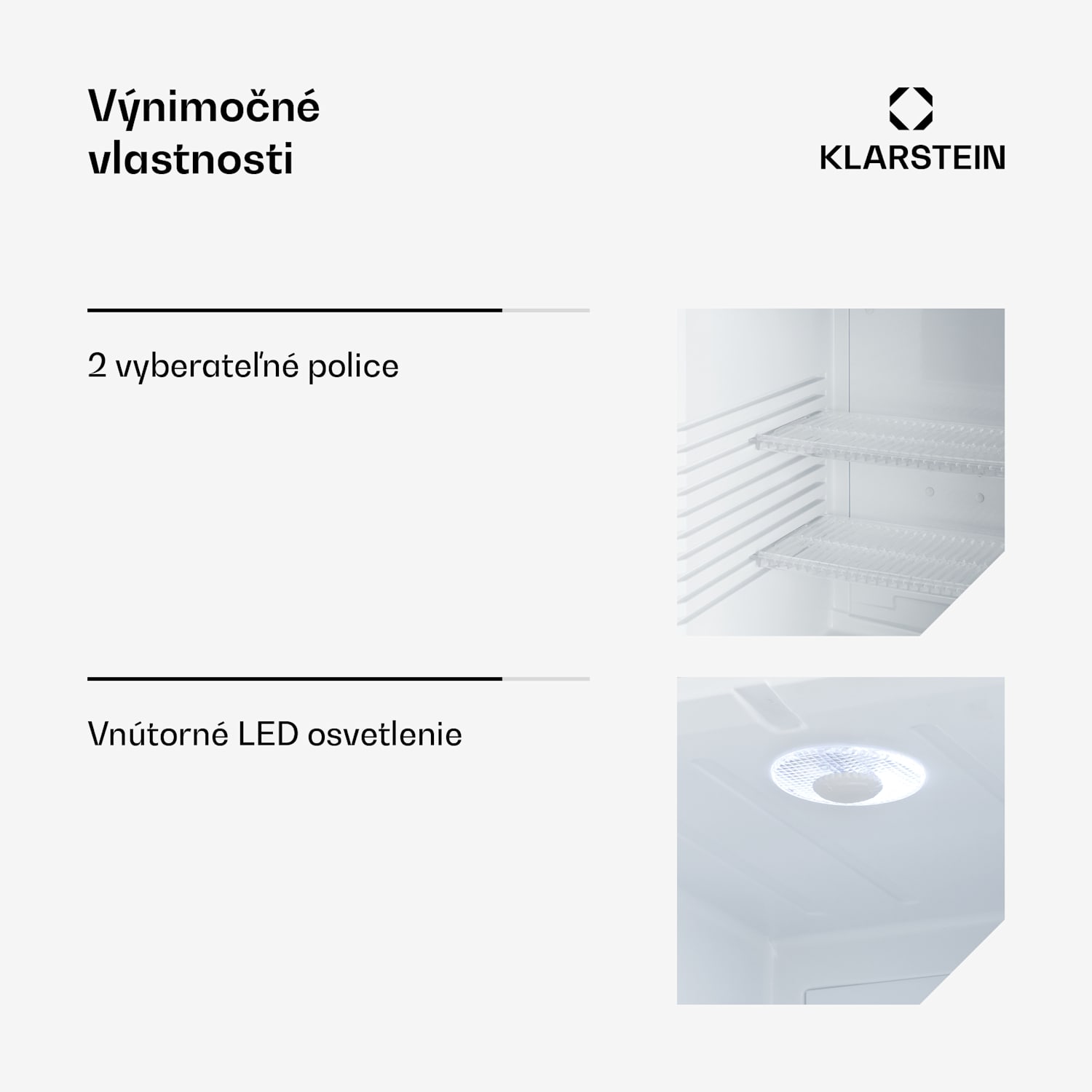 Brooklyn 42, mini chladnička, sklenené dvere, LED osvetlenie, police 42 L | Čierna | Biela