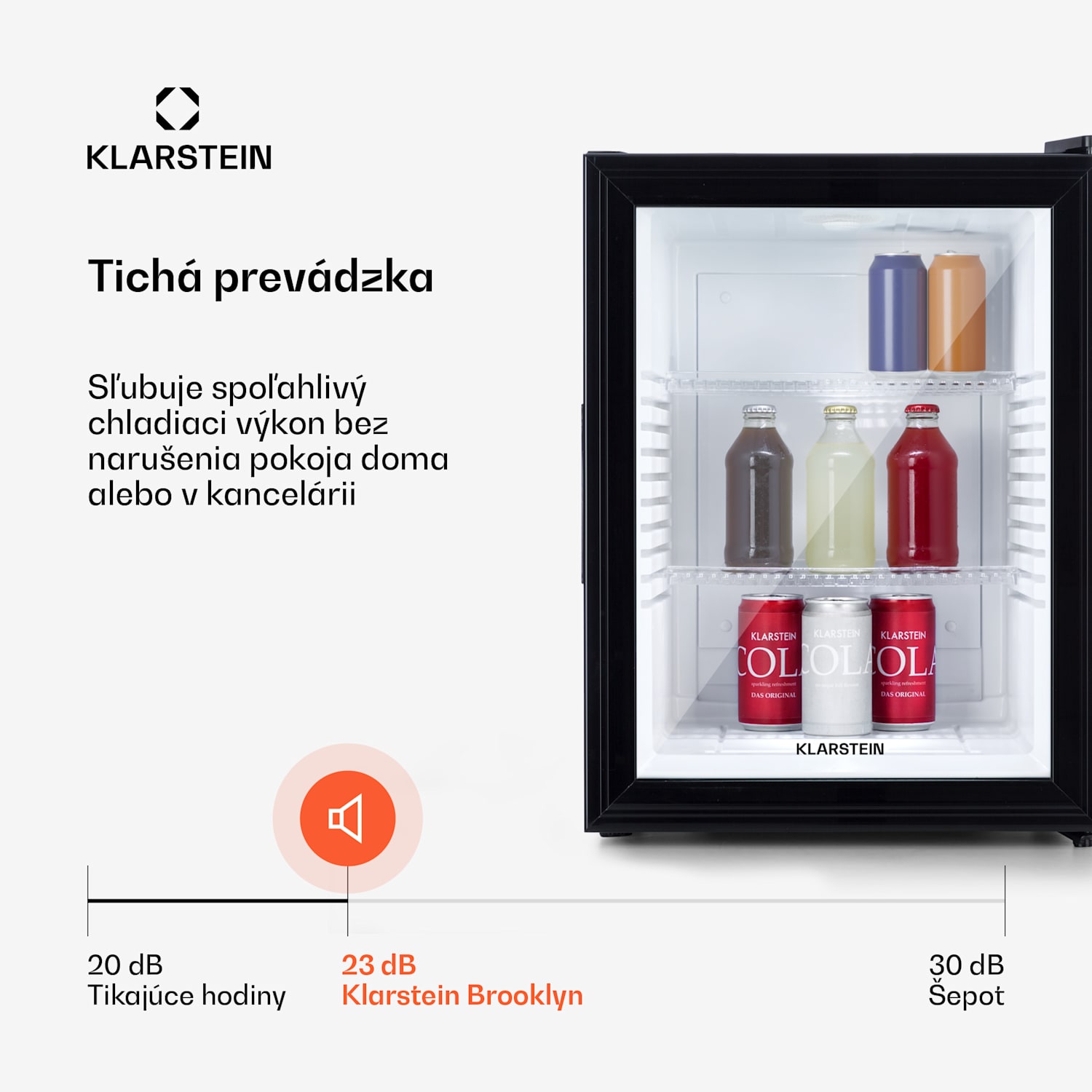 Brooklyn 42, mini chladnička, sklenené dvere, LED osvetlenie, police 42 L | Čierna | Biela