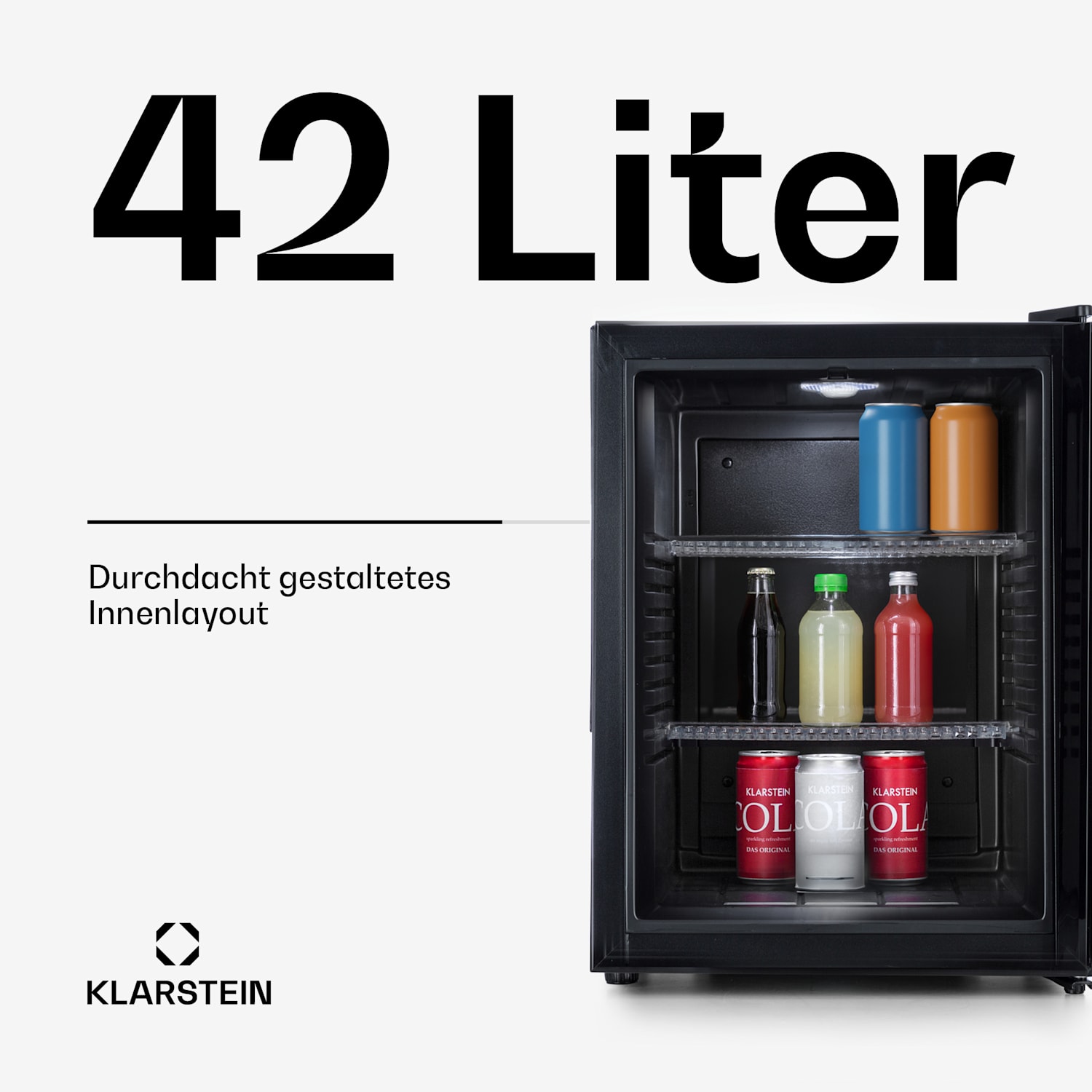 Brooklyn 42 Mini-Kühlschrank Glastür LED Ablage 42 L | Schwarz | Schwarz