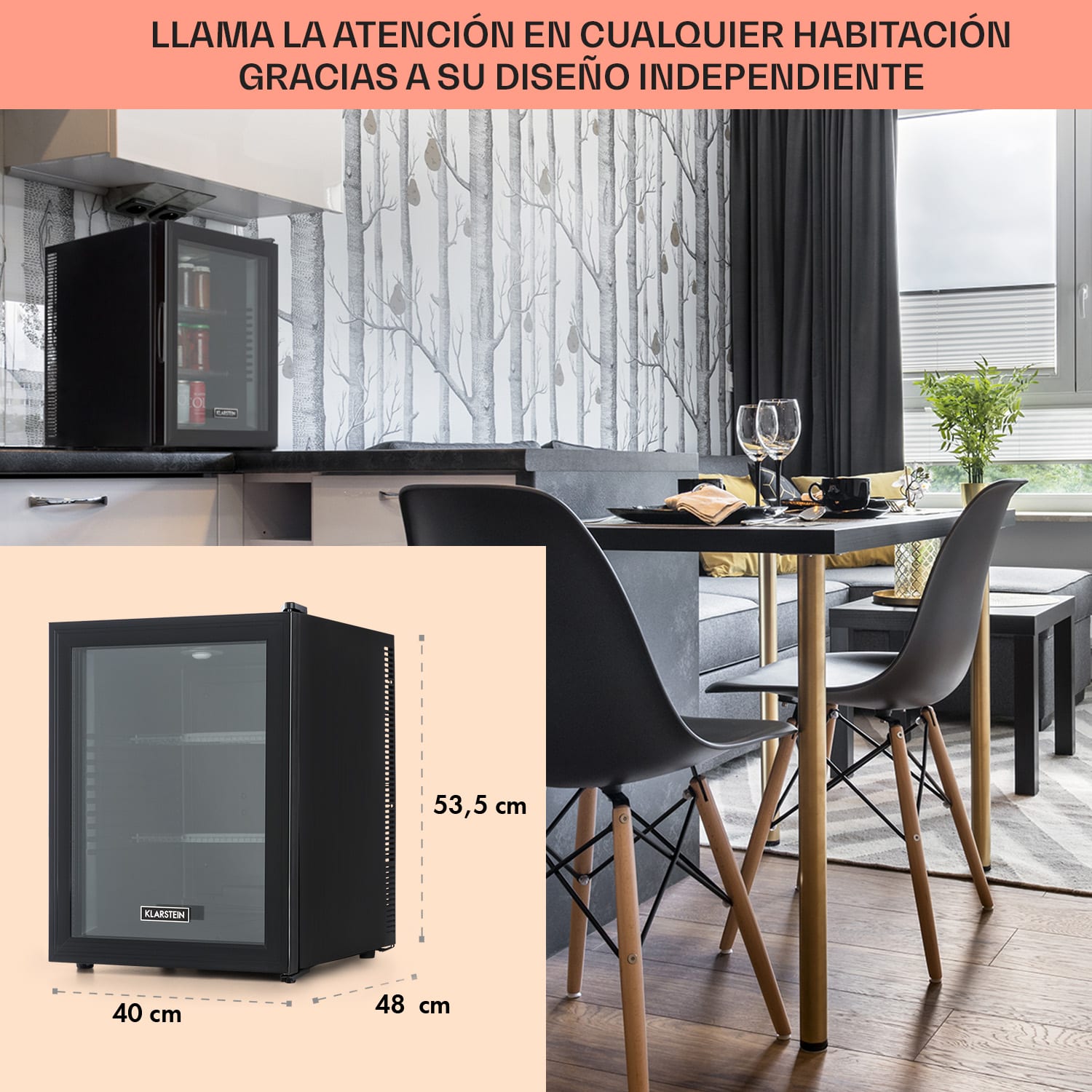 Mini frigorífico Brooklyn 42 puerta de cristal estante LED 42 L | Negro