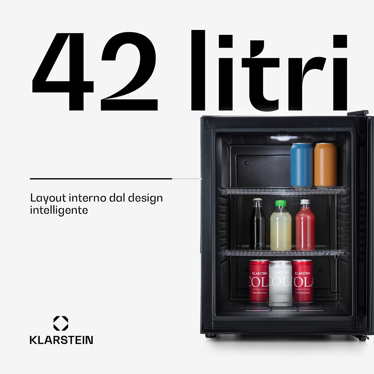 Brooklyn 42 mini frigo, sportello di vetro, LED, ripiano 42 L | Nero | Nero