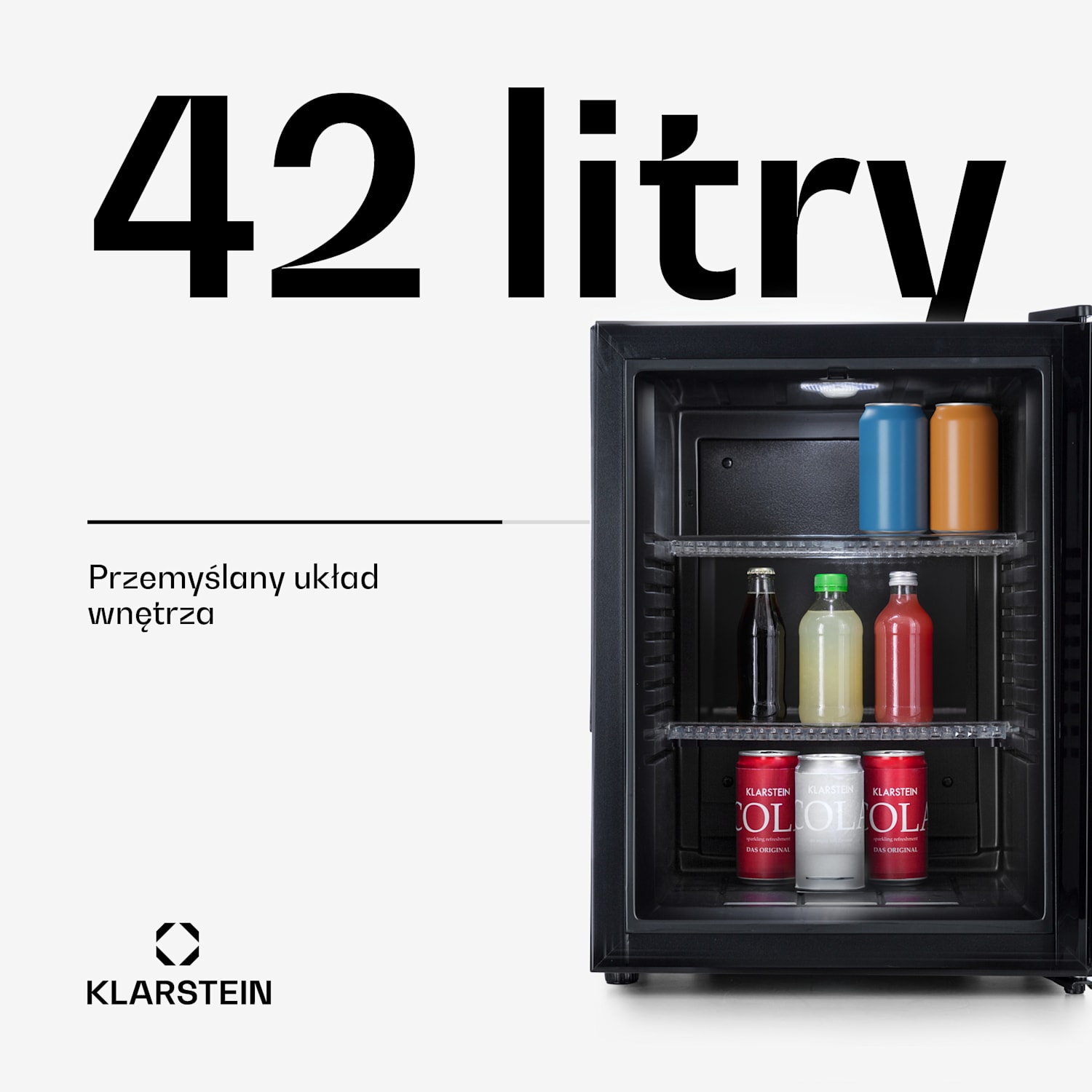 Brooklyn 42, mini lodówka, szklane drzwi, LED, półka 42 L | Czarny | Czarny