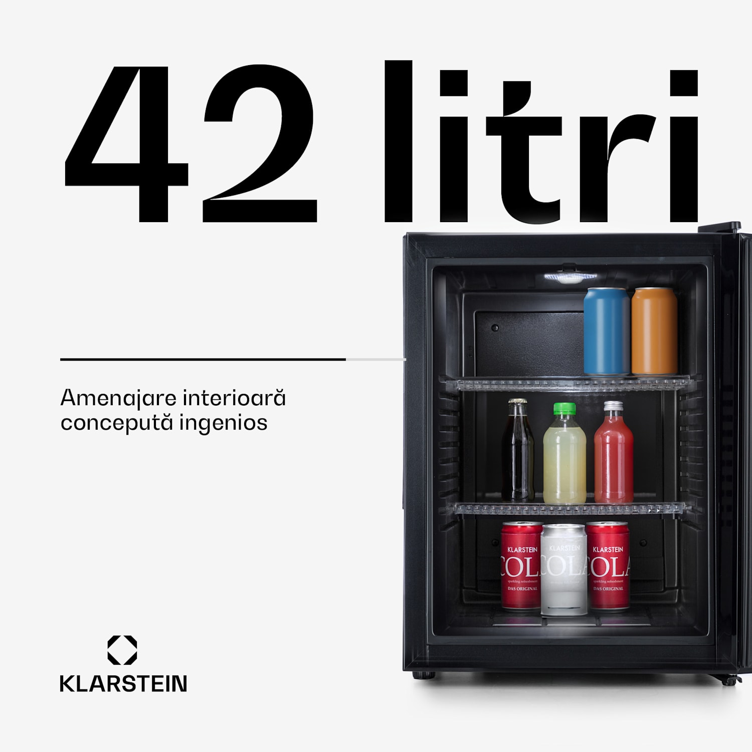 Brooklyn 42, mini-frigider, cu uși din sticla, iluminare LED, rafturi 42 L | Negru | Negru