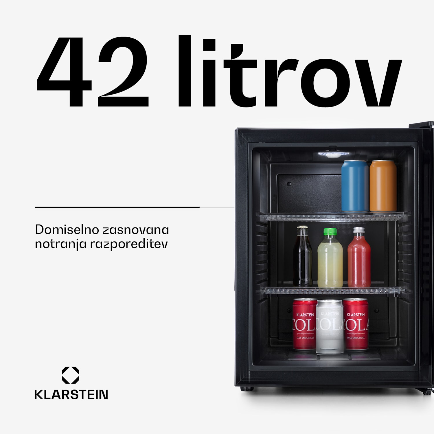 Brooklyn 42, mini hladilnik, s steklenimi vrati, LED osvetlitvijo, policami 42 L | Črna | Črna