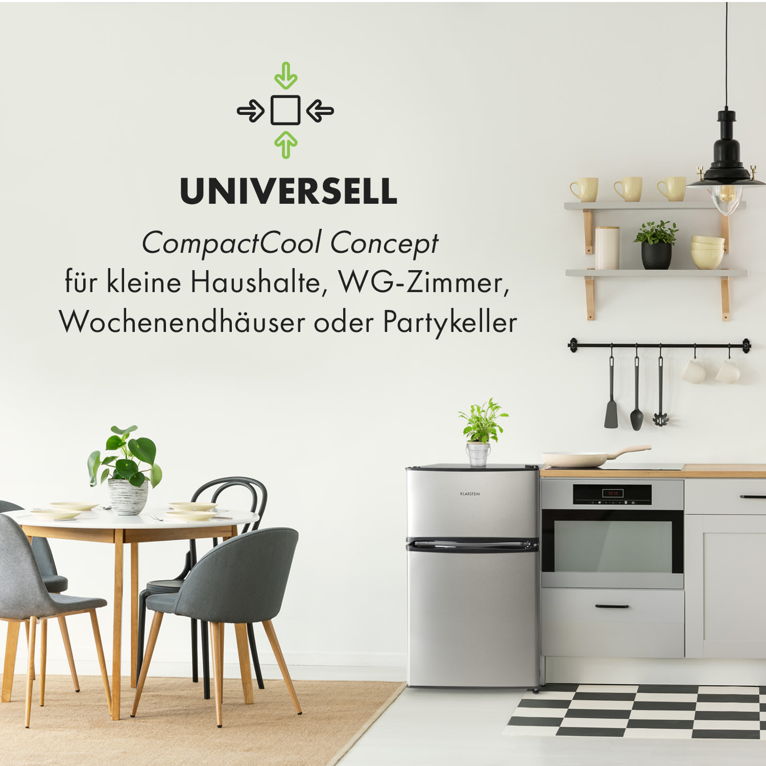 Big Daddy Cool Kühl-Gefrierkombination 61/25 Liter 2 Ebenen Edelstahl 