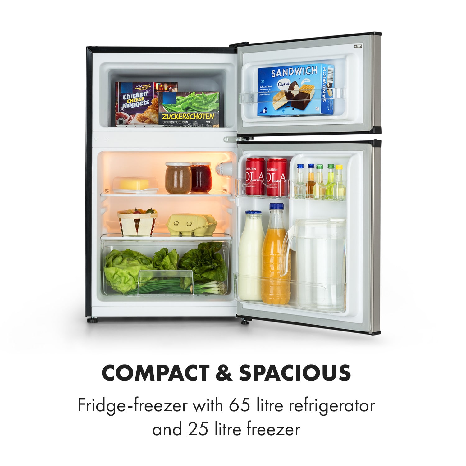 Big Daddy Cool, kombinovaná chladnička, 61/25 l, nehrdzavejúca oceľ, energet. trieda F, strieborná 