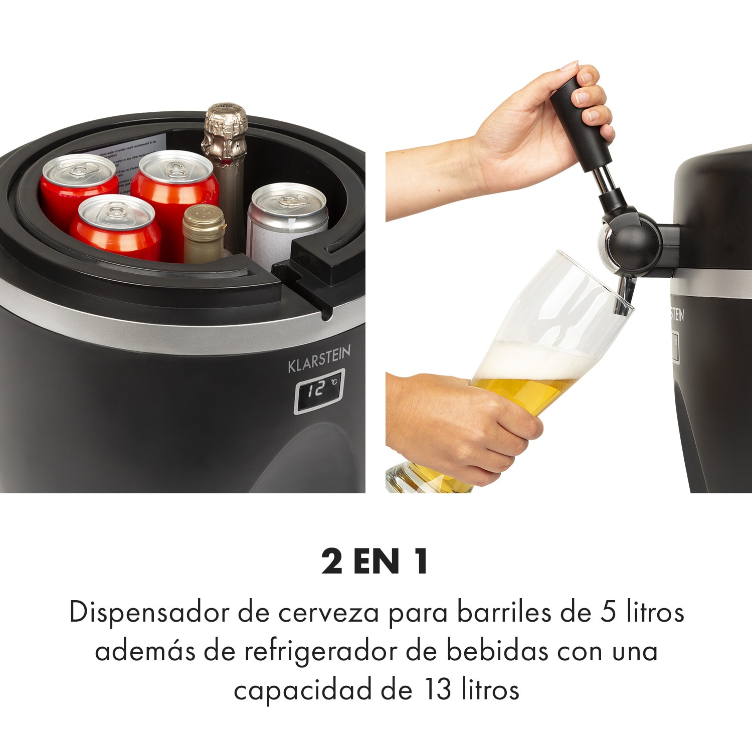 Tap2Go Dispensador de cerveza 2 en 1 con refrigerador de bebidas 5l/13l Negro 