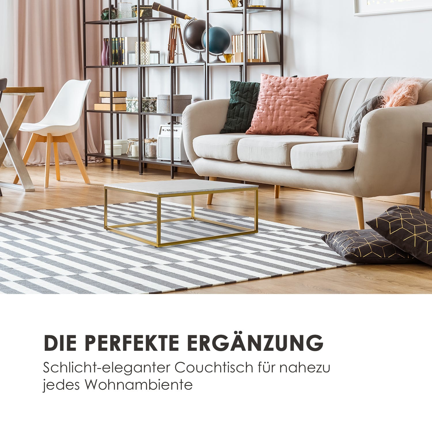 White Pearl II Tavolino 81,5x35x81,5cm (LxAxP) Marmo oro/bianco 