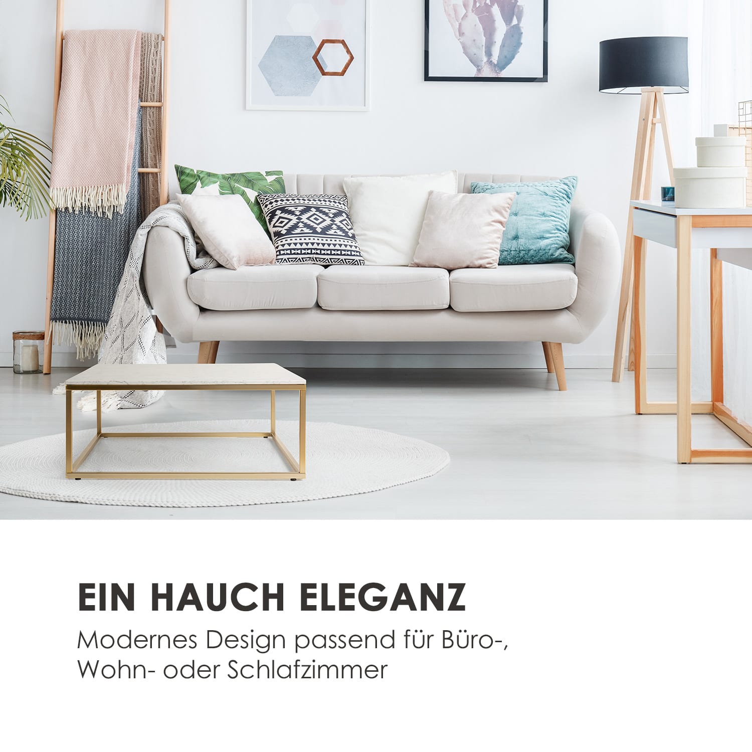 White Pearl II Couchtisch 81,5x35x81,5cm (BxHxT) Marmor Gold / Weiß