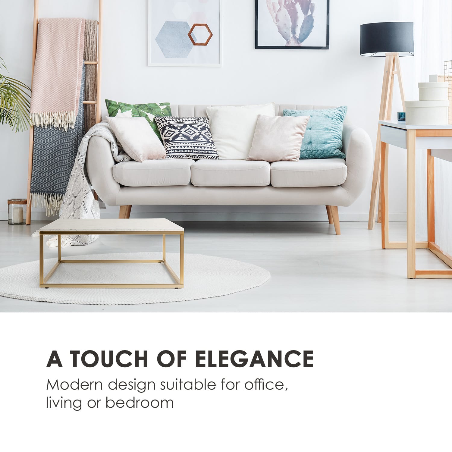 White Pearl II, dohányzóasztal, 81,5 x 35 x 81,5 cm (SZ x M x M), márvány, arany/fehér 