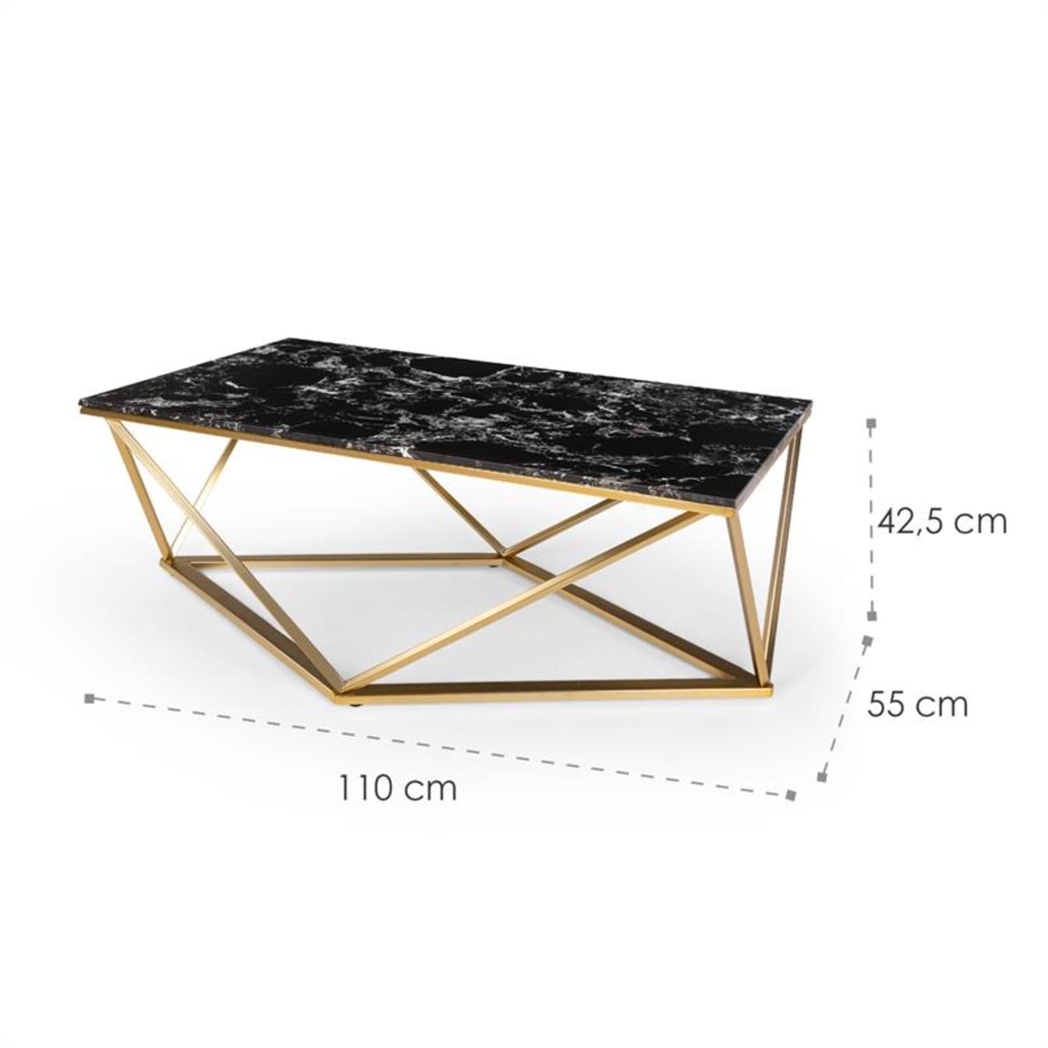 Black Onyx I Couchtisch 110x42,5x55cm (BxHxT) Marmor Gold / Schwarz 