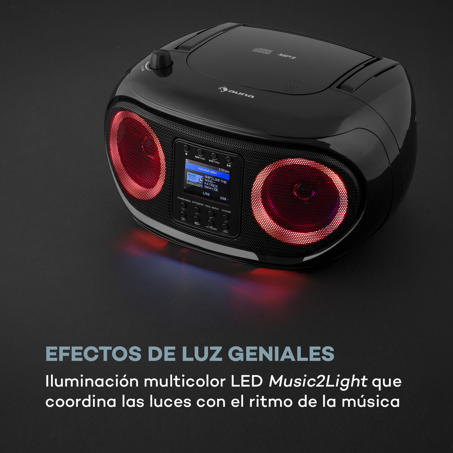 Roadie Smart Boombox radio por internet DAB/DAB+ UKW reproductor de CD LED Wifi Bluetooth Negro