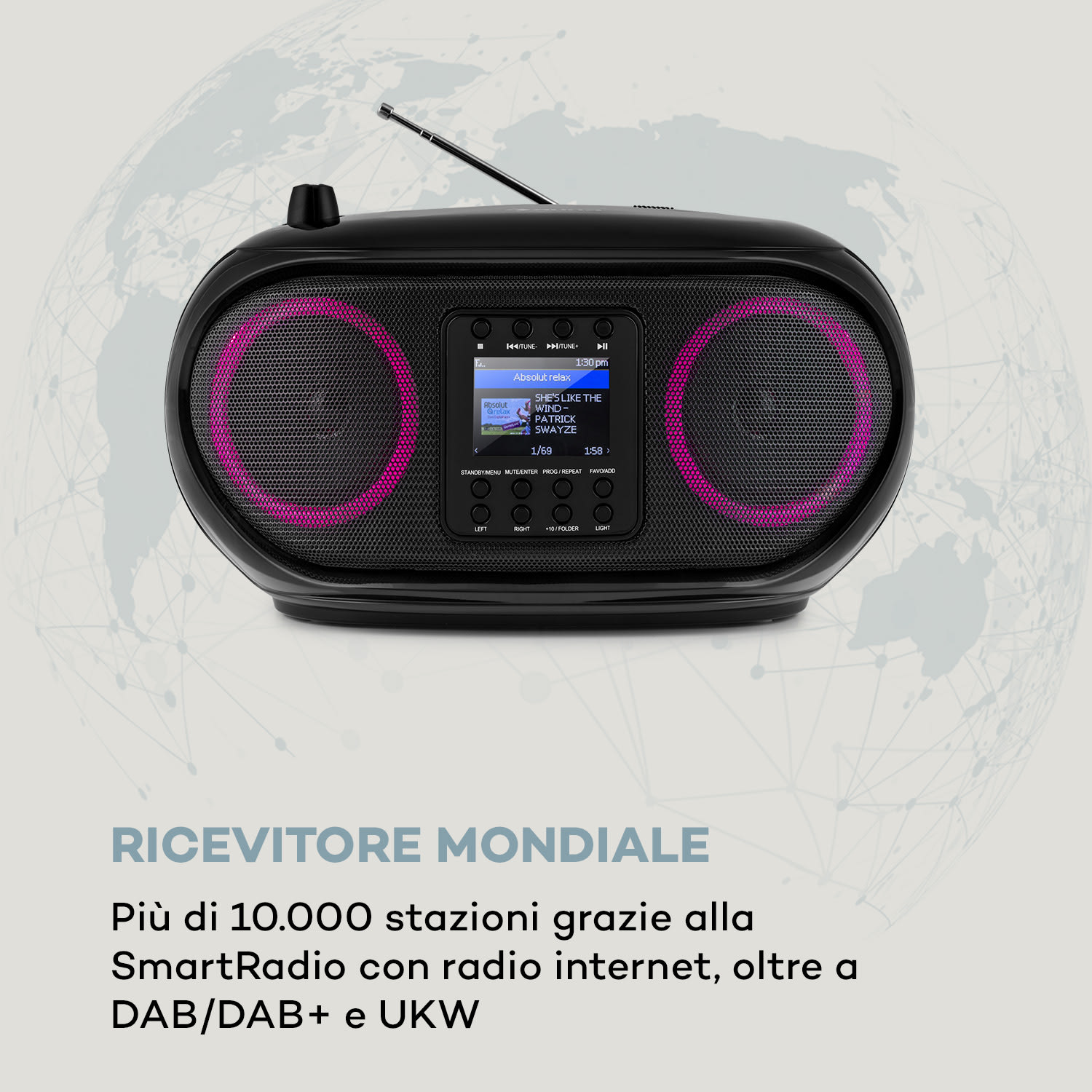 Roadie Smart boombox radio internet DAB/DAB+ FM lettore CD WiFi bluetooth Nero