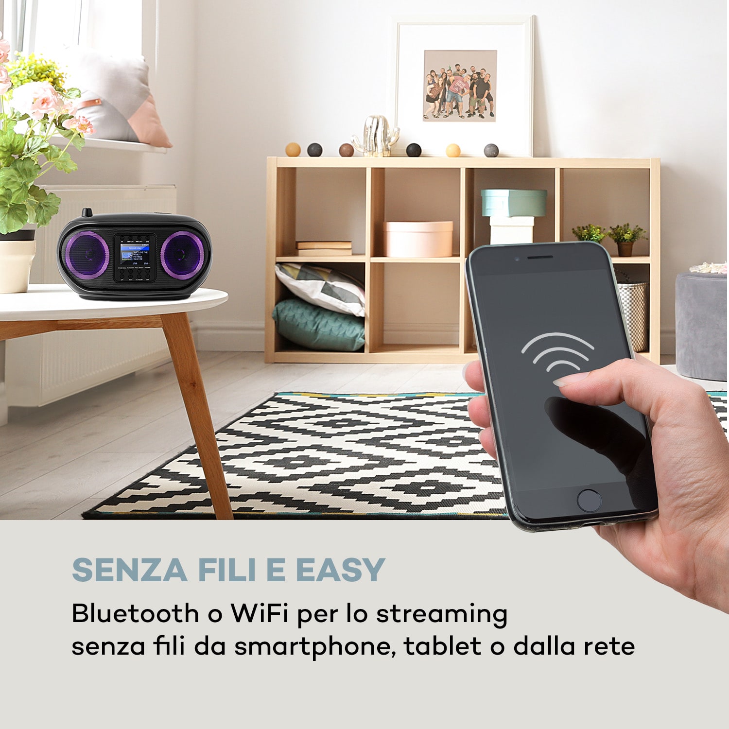 Roadie Smart boombox radio internet DAB/DAB+ FM lettore CD WiFi bluetooth Nero