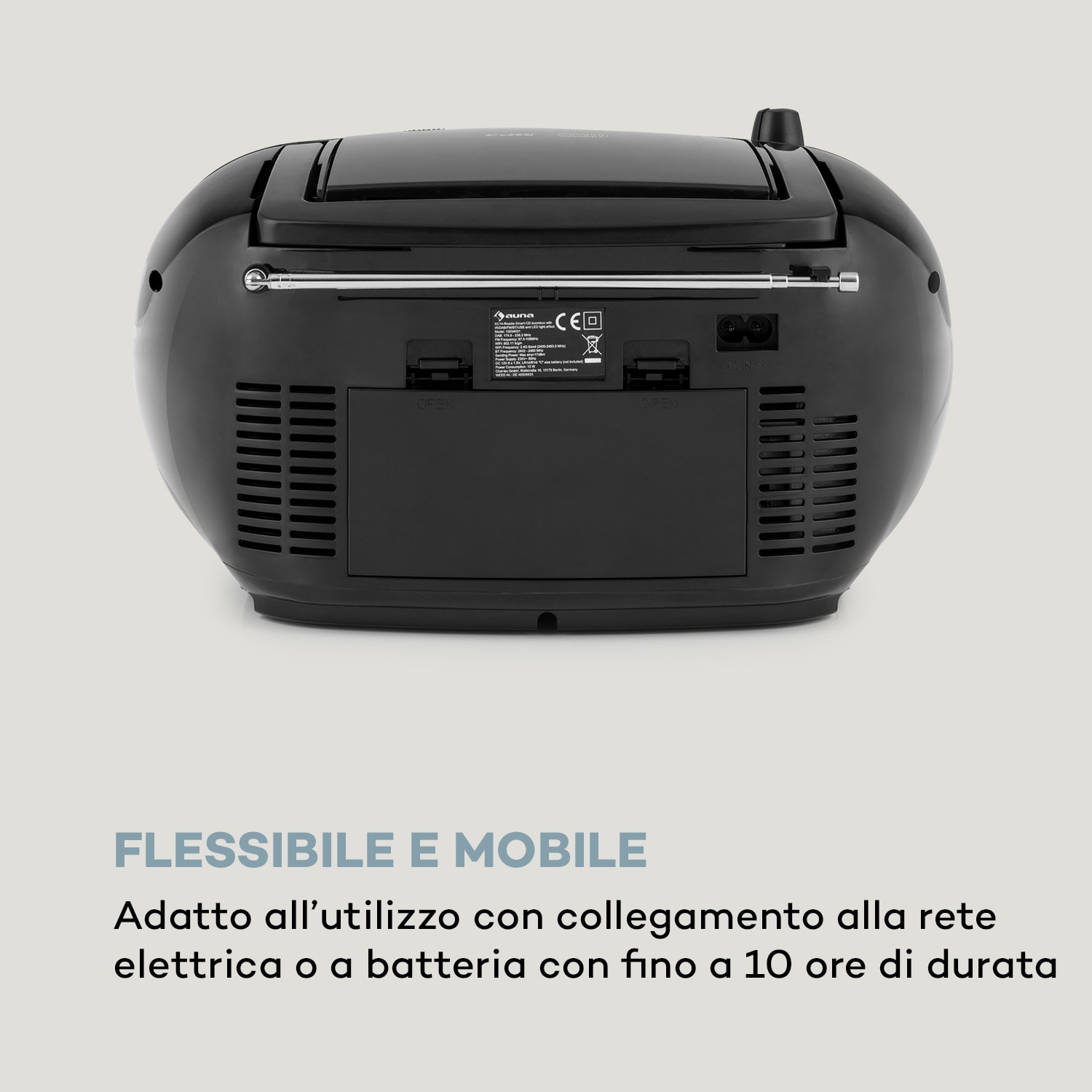 Roadie Smart boombox radio internet DAB/DAB+ FM lettore CD WiFi bluetooth Nero