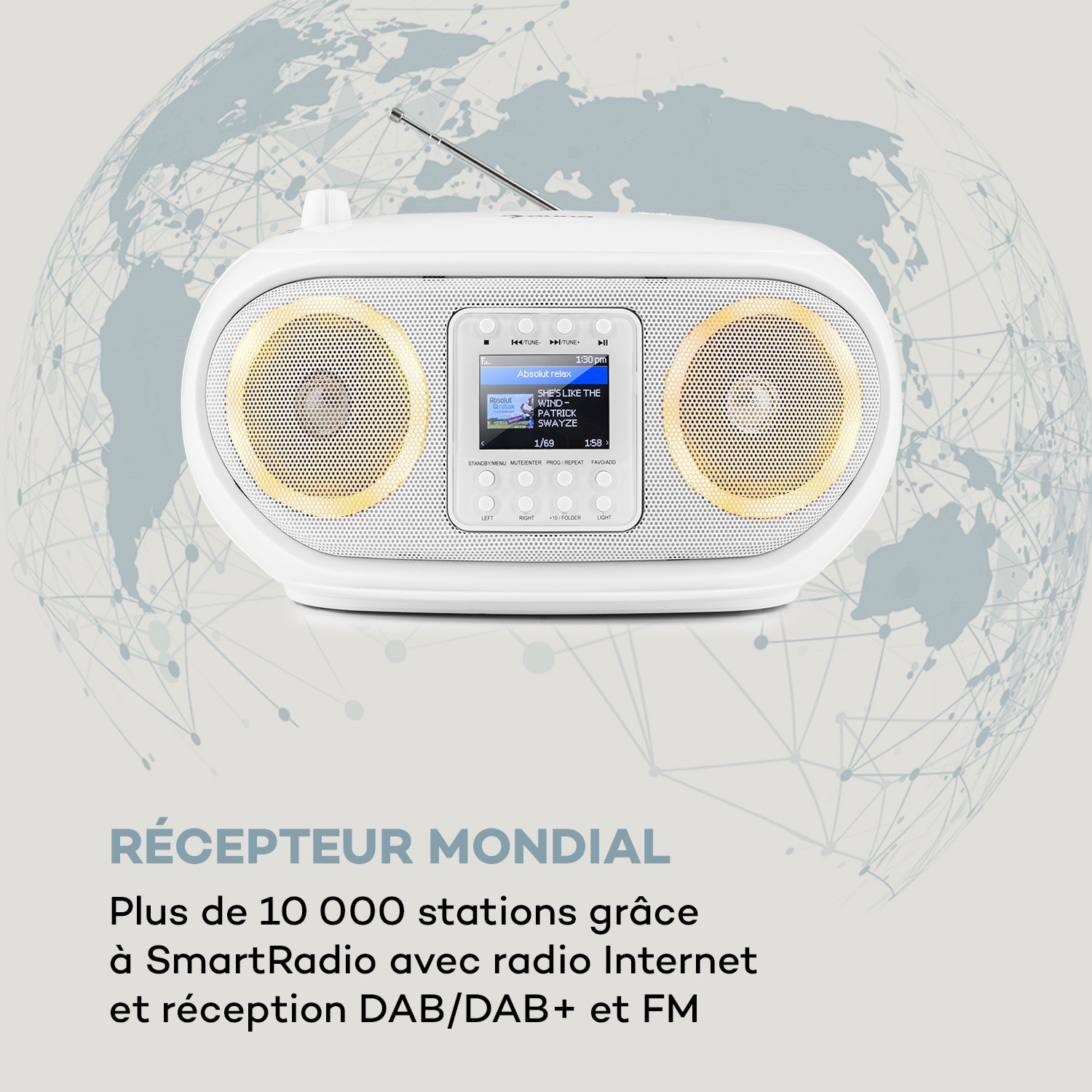 Roadie Boombox radio internet, DAB/DAB+ bande FM lecteur CD LED Wifi Bluetooth 