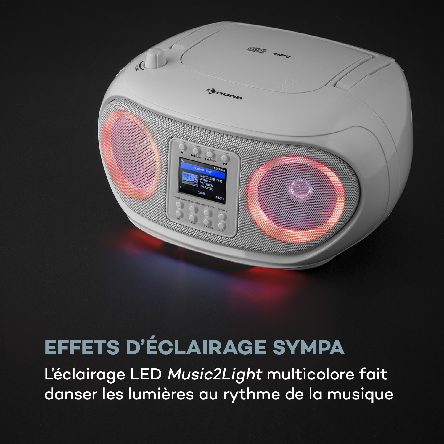 Roadie Boombox radio internet, DAB/DAB+ bande FM lecteur CD LED Wifi Bluetooth 