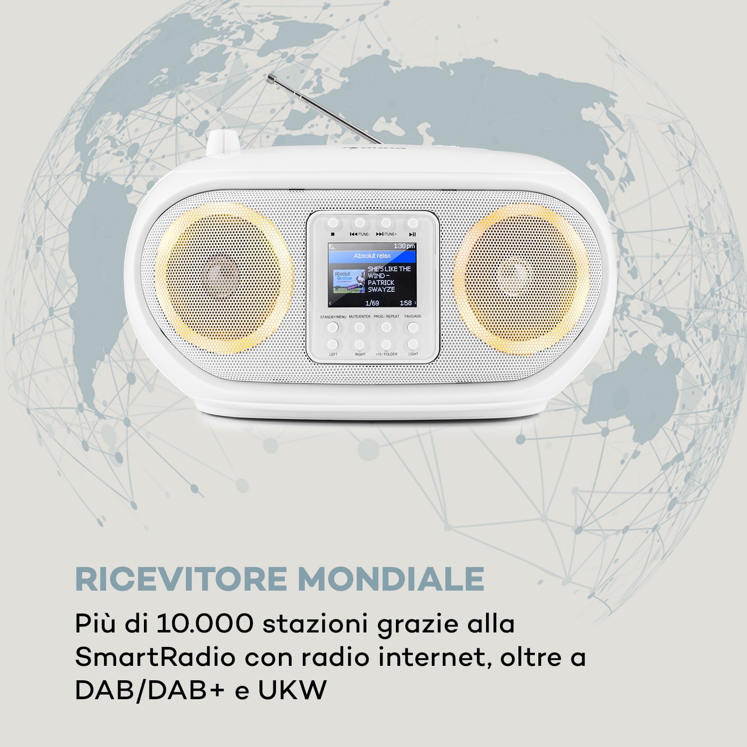 Roadie Smart boombox radio internet DAB/DAB+ FM lettore CD LED WiFi bluetooth 