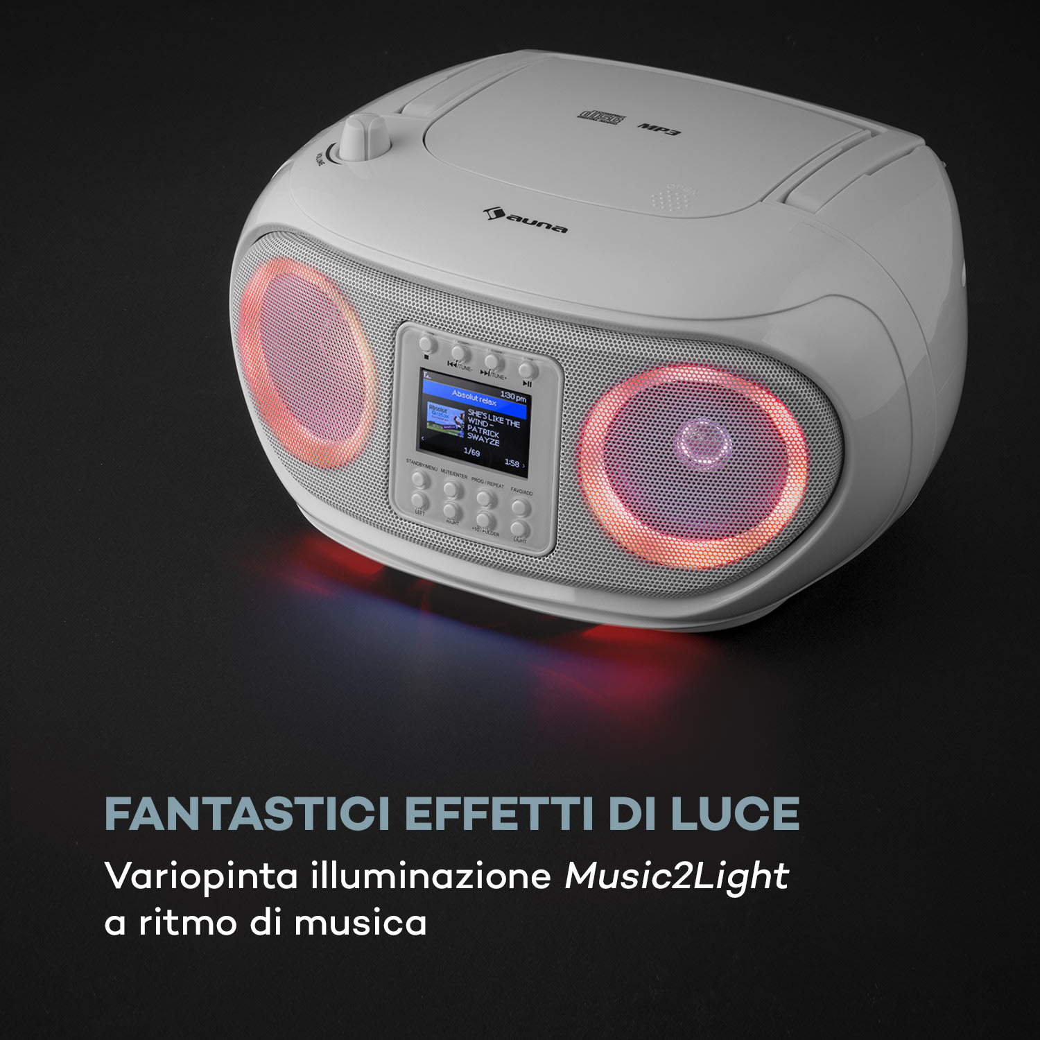 Roadie Smart boombox radio internet DAB/DAB+ FM lettore CD LED WiFi bluetooth 