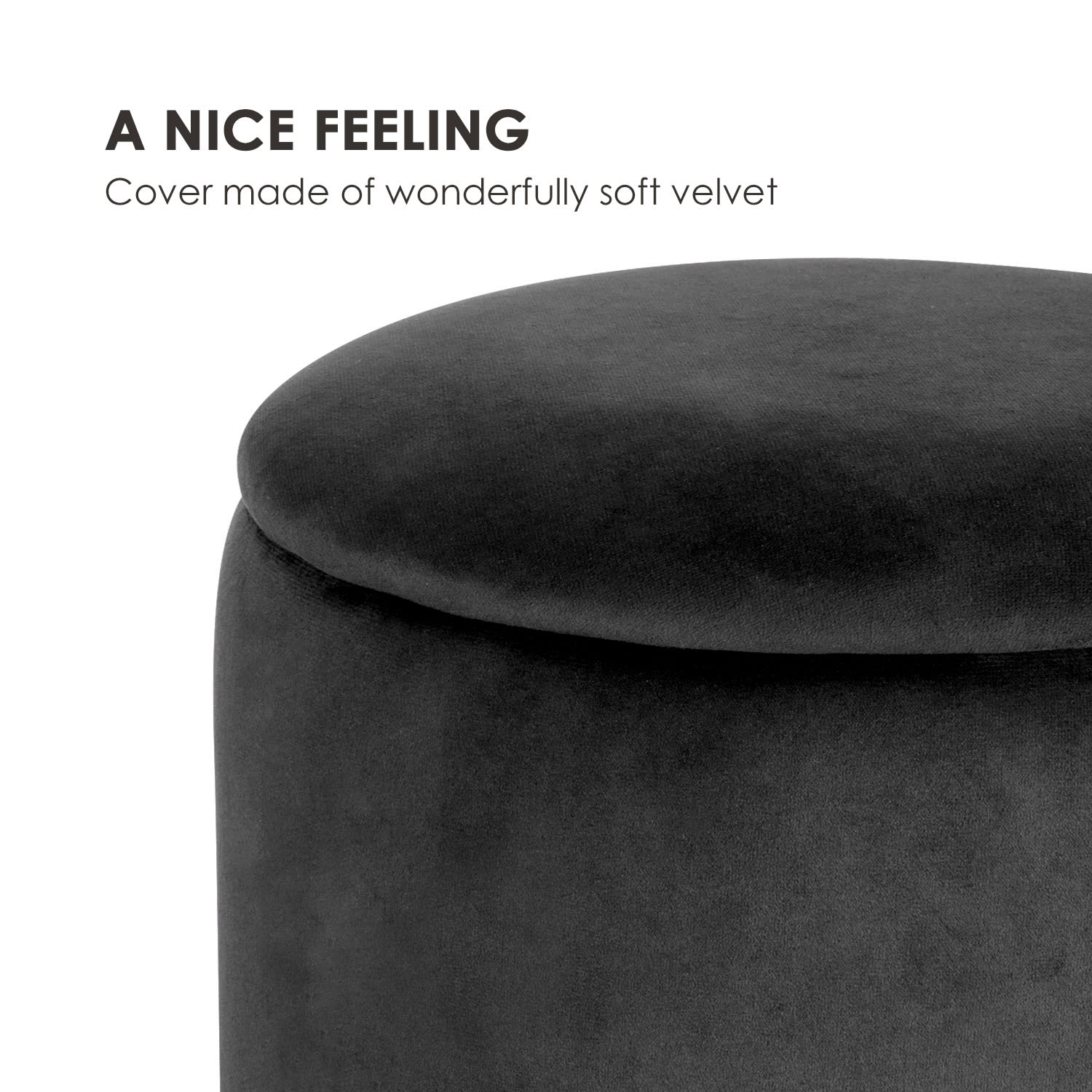 Gigi, puff, 38 x 31 cm (M x Ø), tárolóhellyel, bársony, fekete 