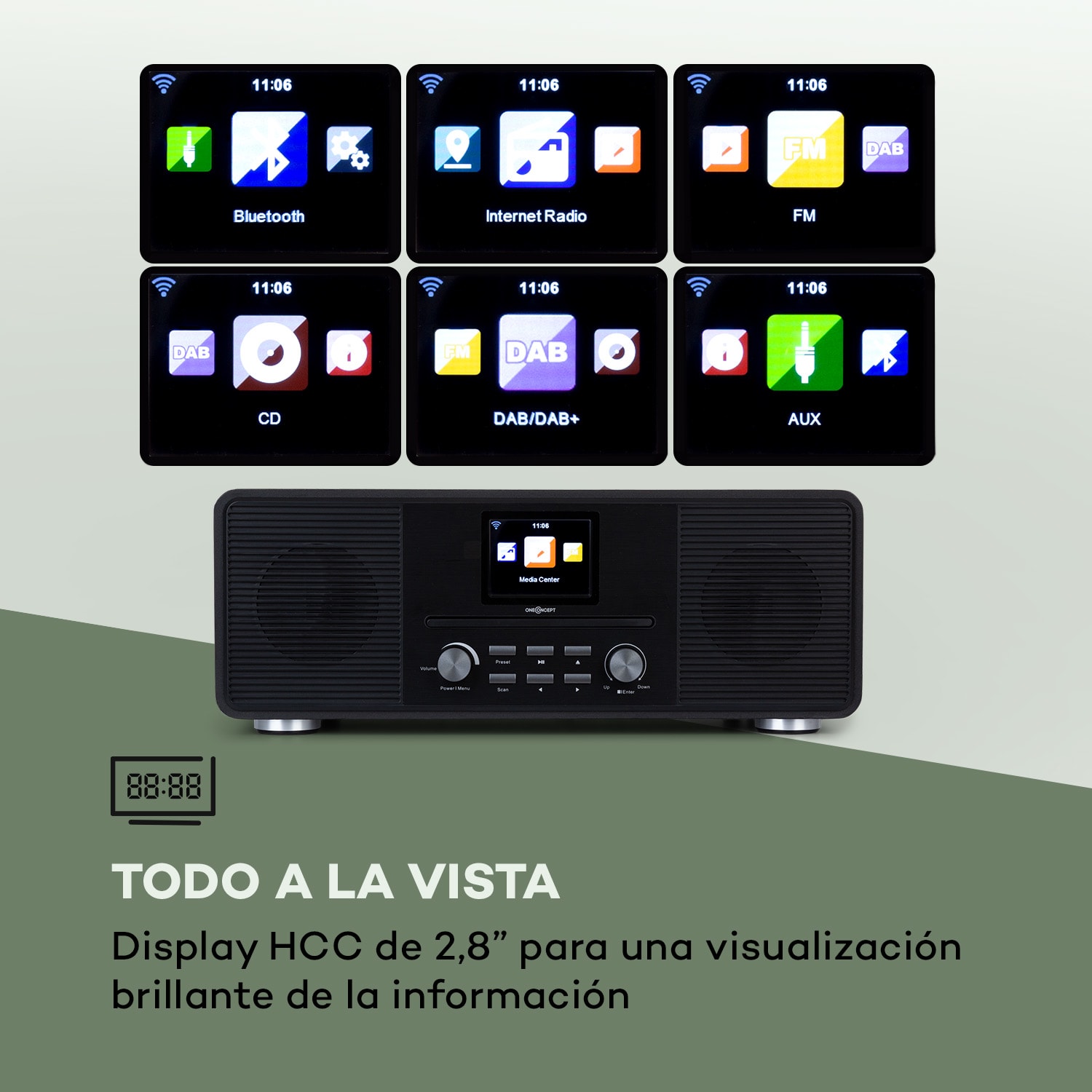 Streamo CD Radio de internet 2x10W WLAN DAB+ FM Reproductor de CD BT Negra 