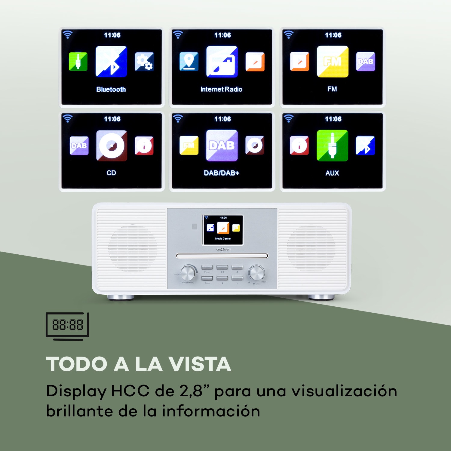 Streamo CD Radio de internet 2x10W WLAN DAB+ FM Reproductor de CD BT Blanca