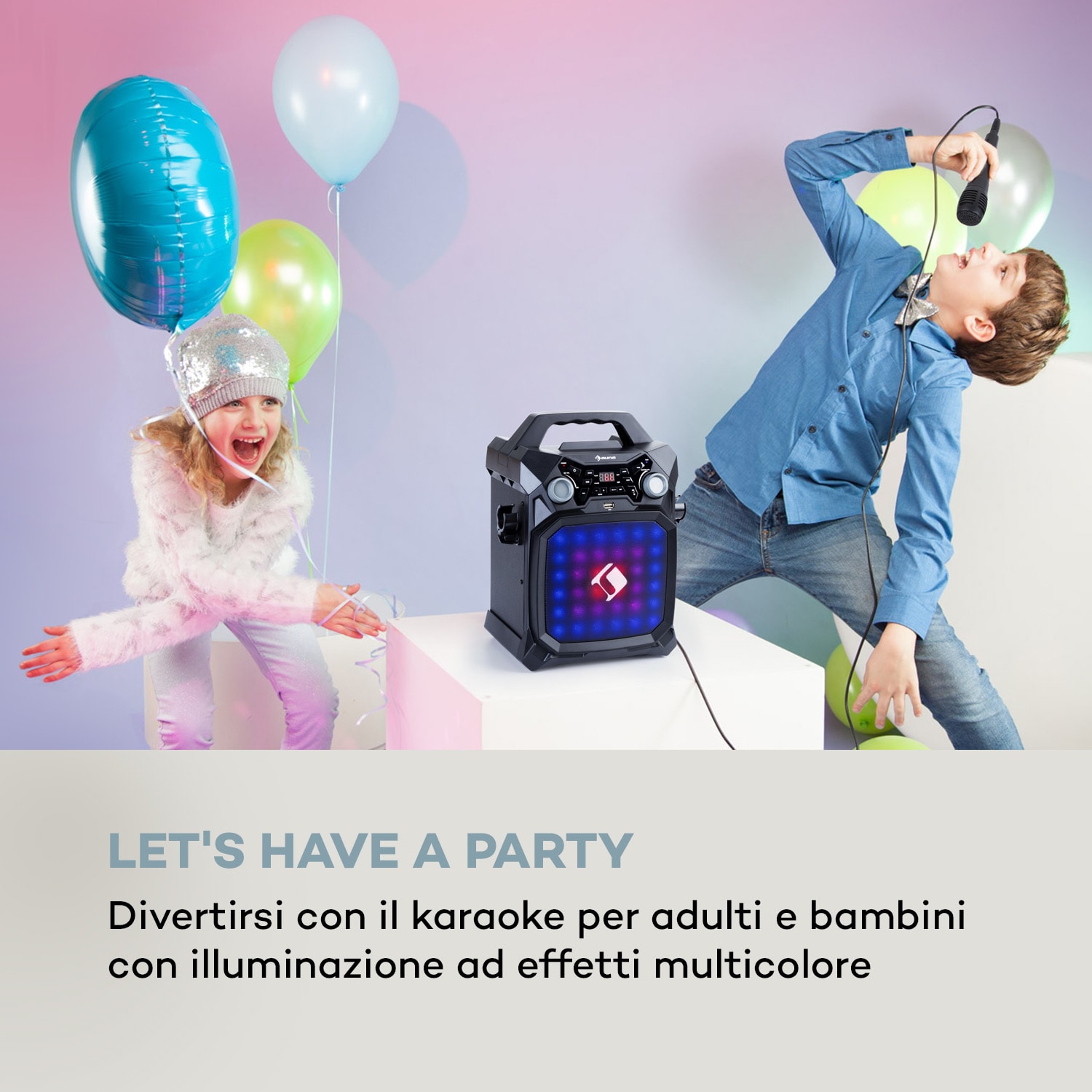 Rockstar LightShow Impianto Karaoke BT USB Line-In/Out 2 x 6,3mm nero 