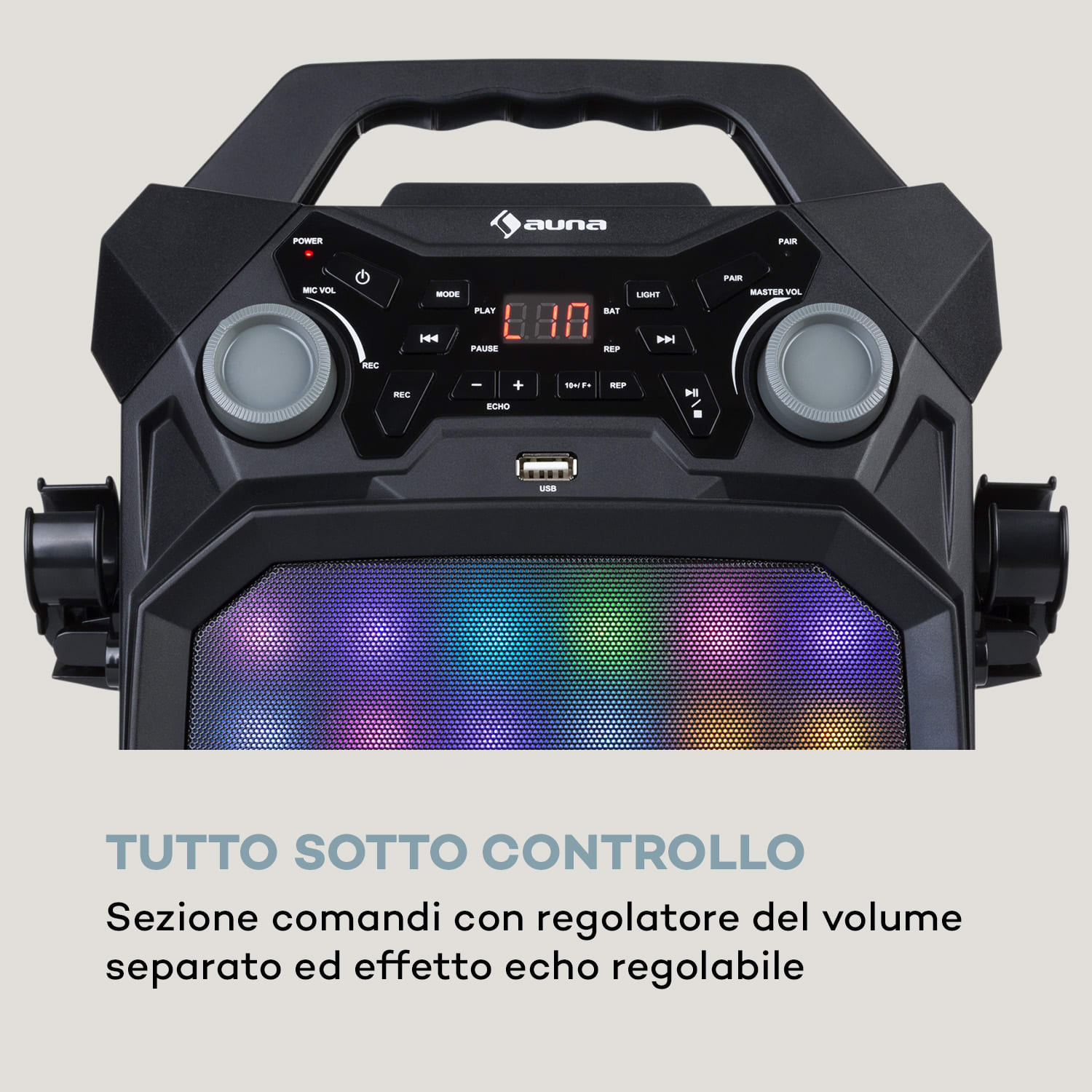 Rockstar LightShow Impianto Karaoke BT USB Line-In/Out 2 x 6,3mm nero 