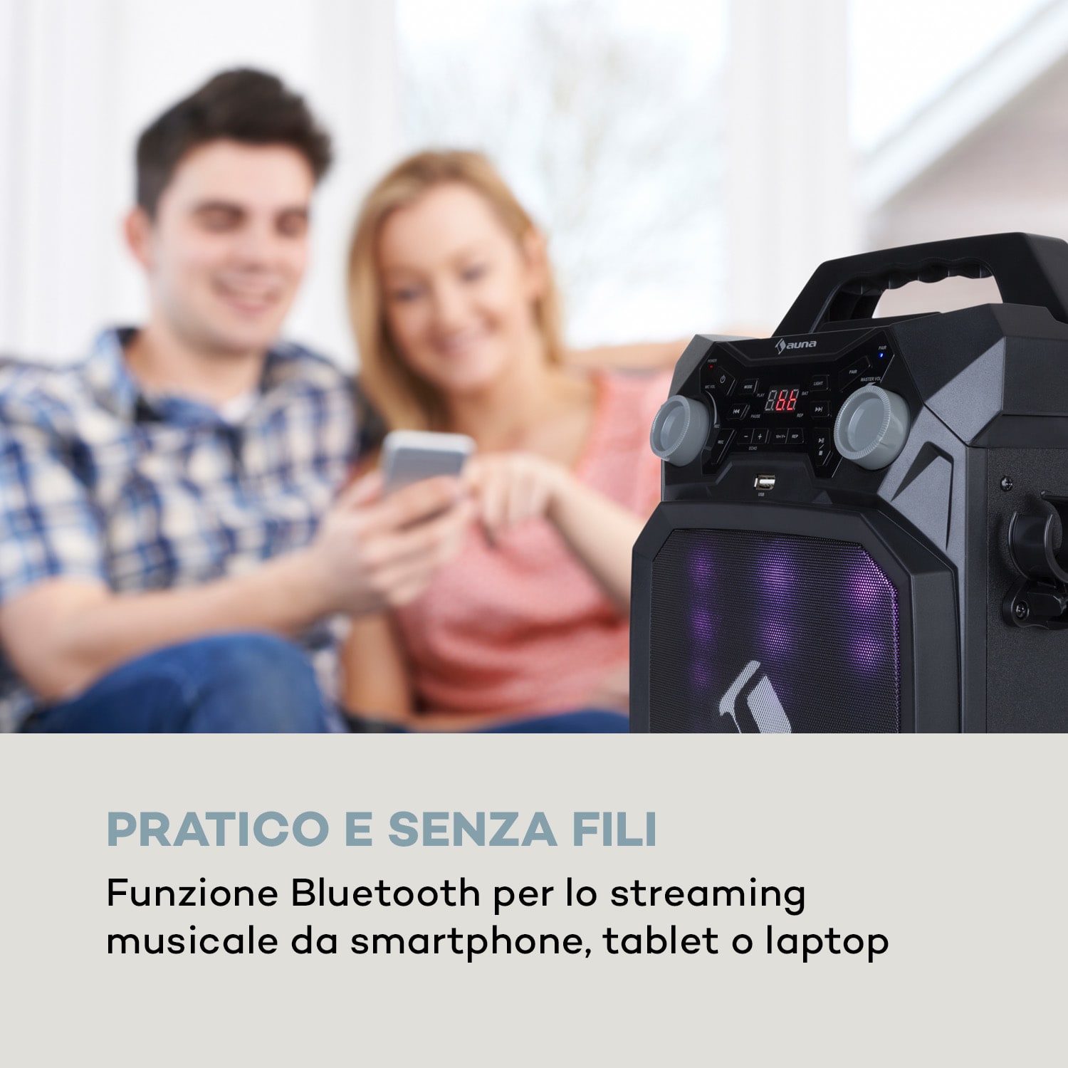 Rockstar LightShow Impianto Karaoke BT USB Line-In/Out 2 x 6,3mm nero 