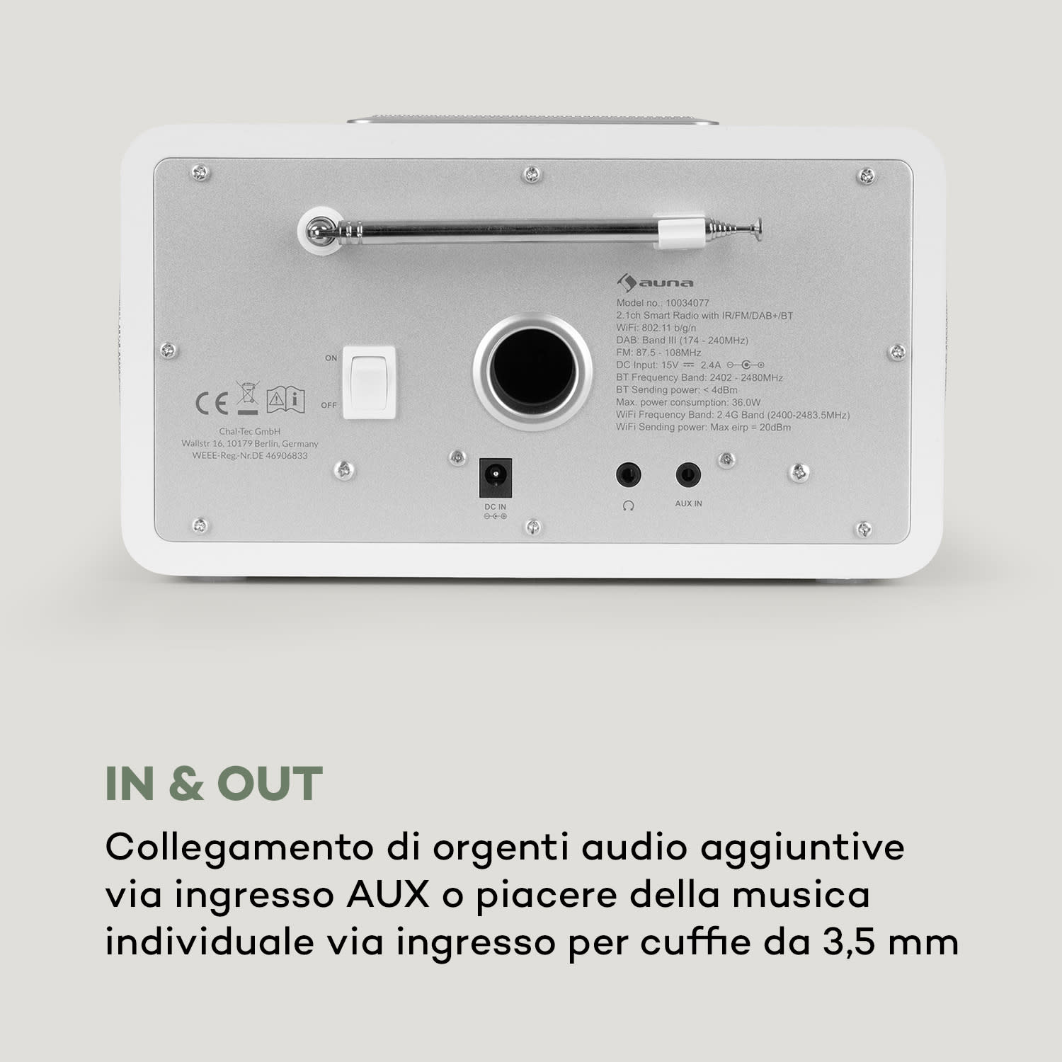 Connect 150 SE 2.1 radio internet DAB/DAB+/PLL-FM BT display TFT da 2,8" bianco 